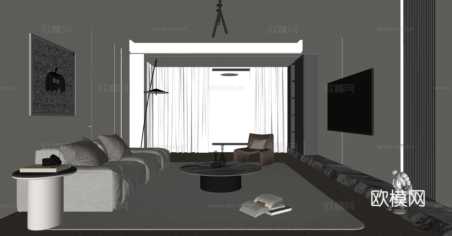 现代意式客厅su模型