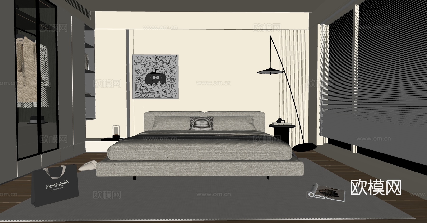 现代意式卧室su模型