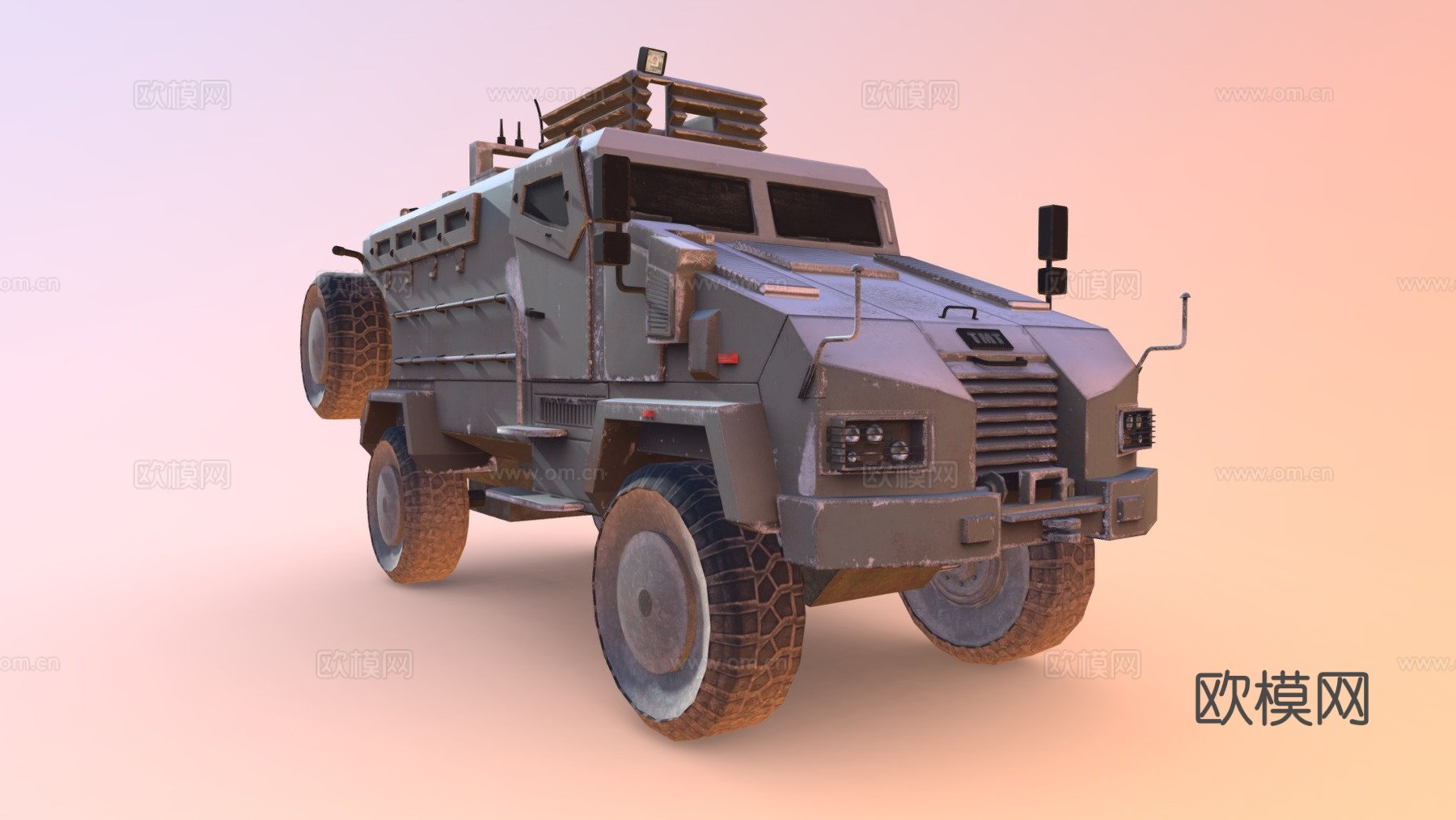 刺猬防地雷反伏击车（低多边形+3D模型）3d模型下载（渲染图1）