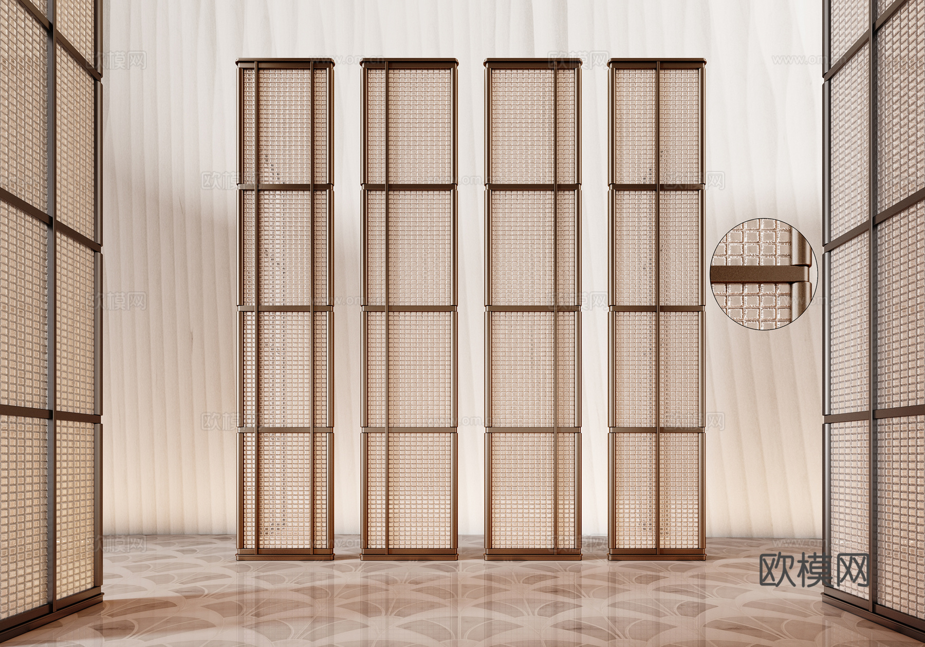 CCD酒店屏风 格栅屏风 现代玻璃屏风 夹丝玻璃屏风 隔断组su模型