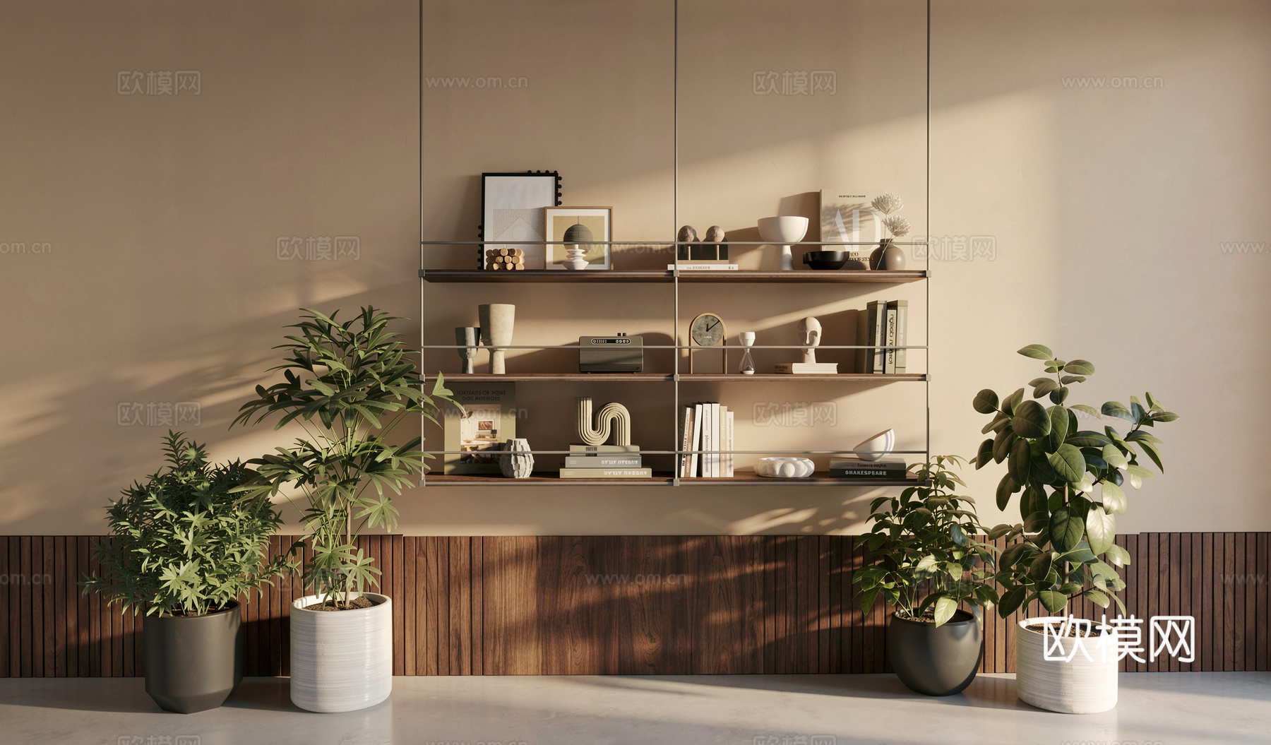 复古中古书架_壁挂书架_置物架_层板su模型