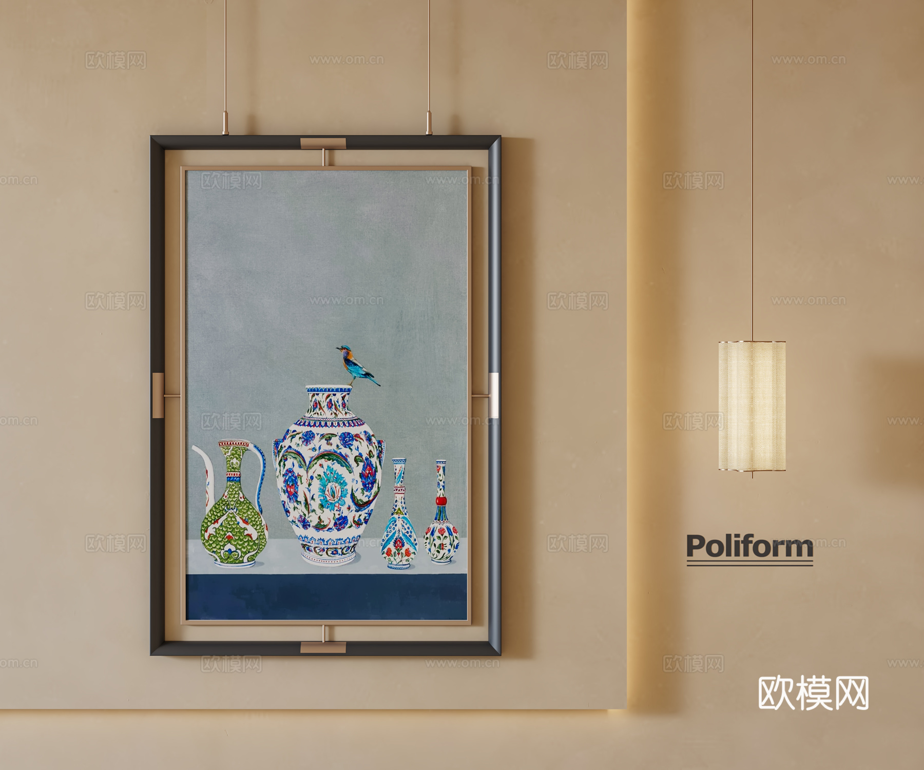 新中式挂画 装饰画 客厅挂画 玄关挂画 书房挂画 吊灯3d模型下载