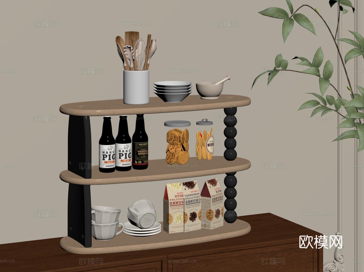 奶油风置物架 现代收纳架 装饰架 三层展示架 杯架su模型