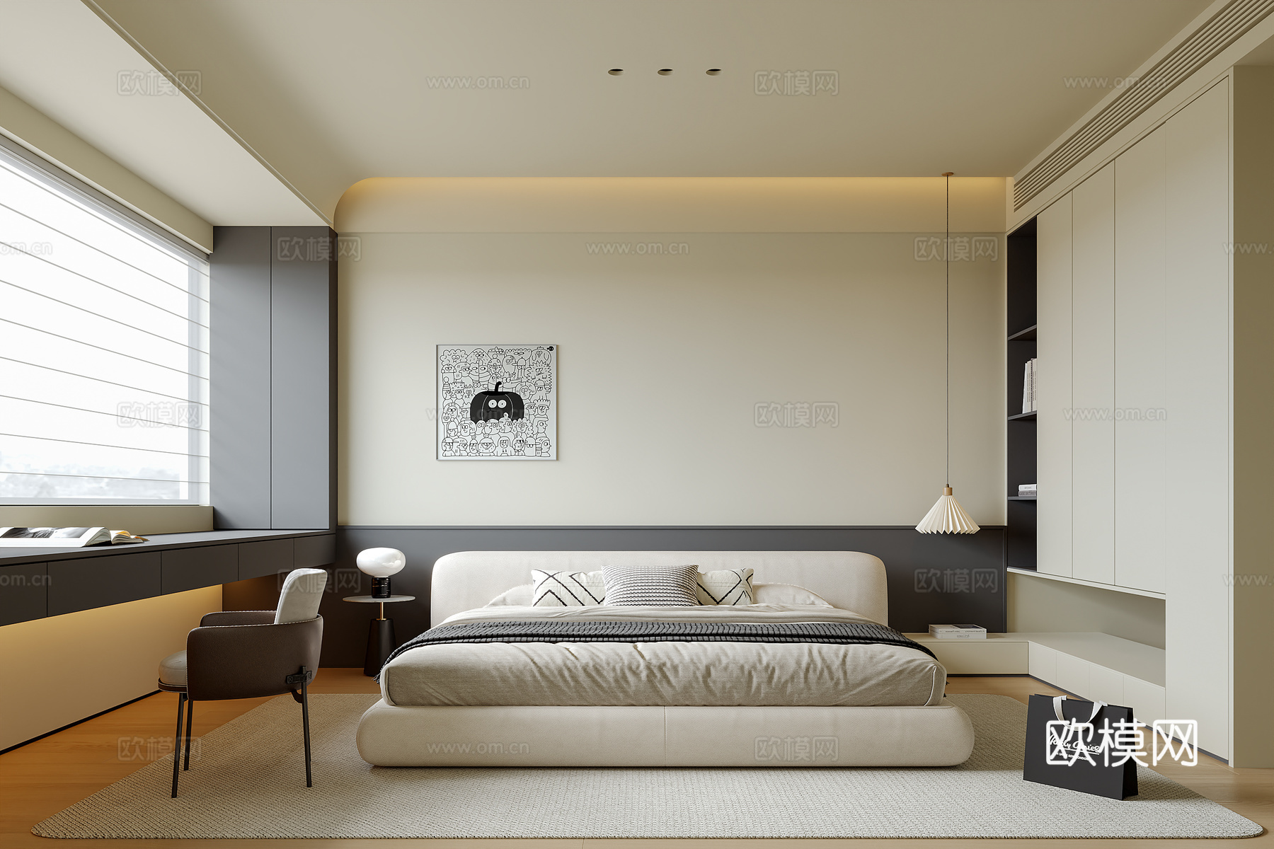 现代意式卧室3d模型下载
