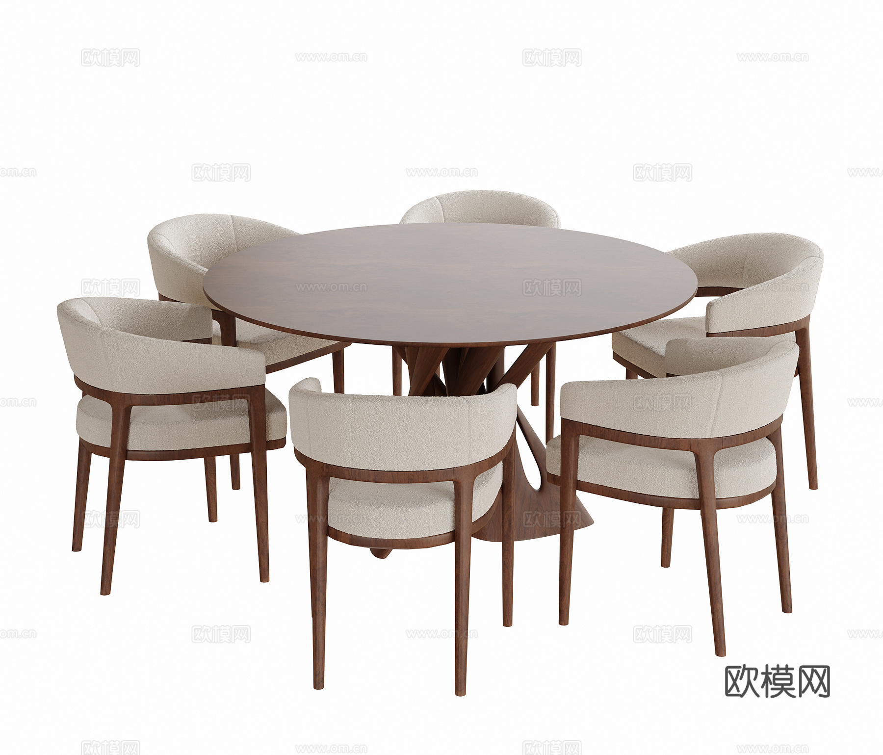 现代餐桌椅组合 圆形餐桌椅su模型