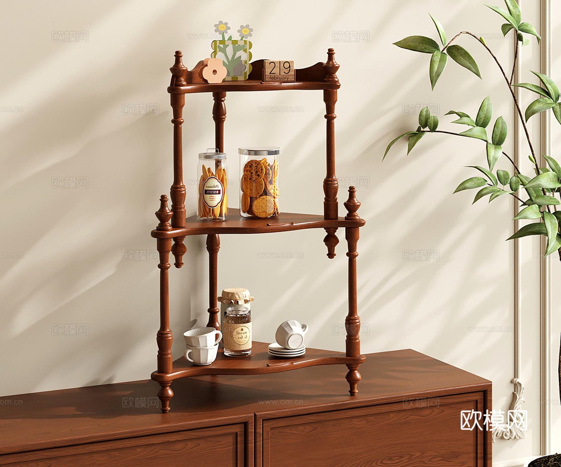 法式置物架 复古收纳架 装饰架 展示架 杯架3d模型下载