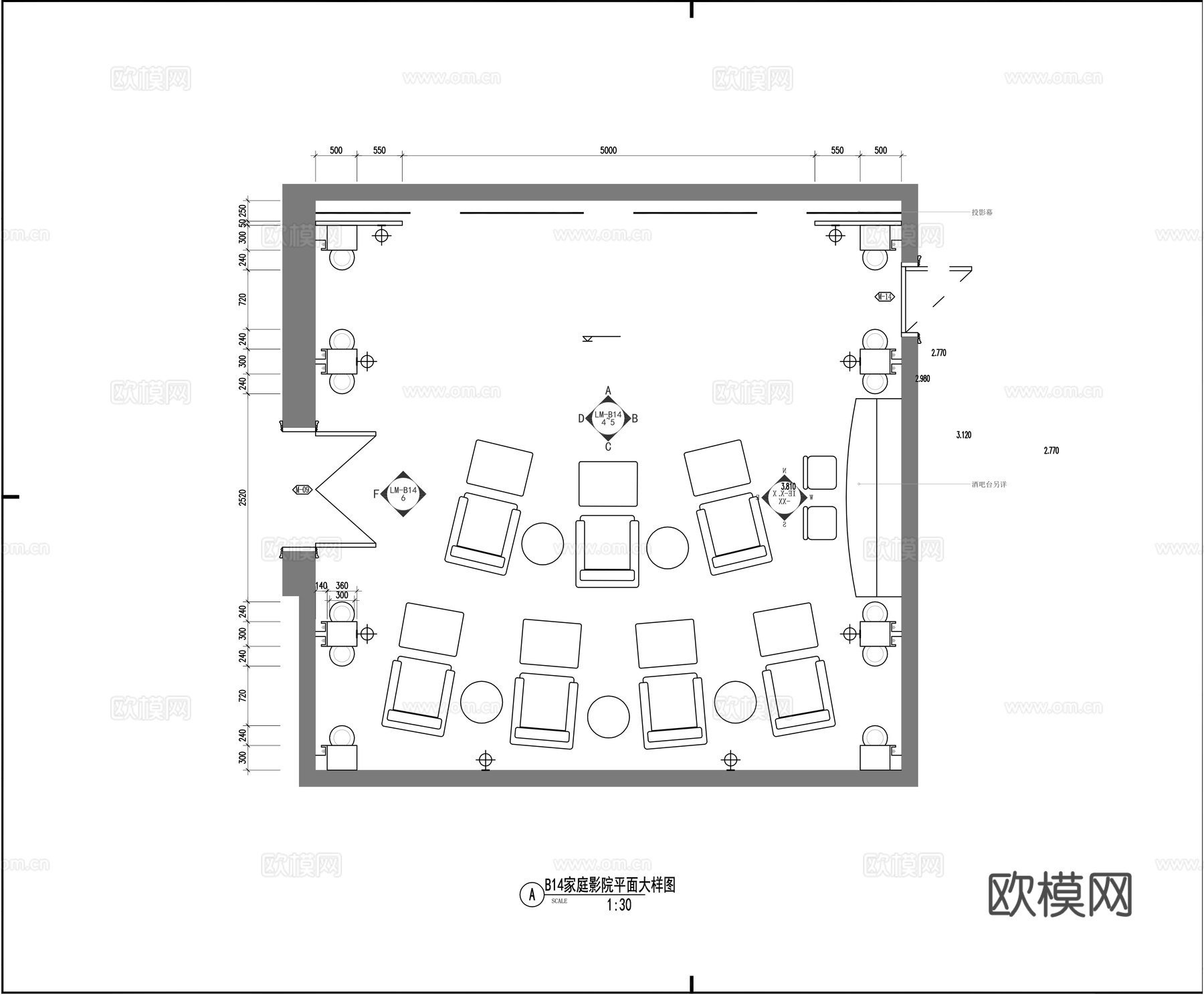家庭影院平面图cad施工图