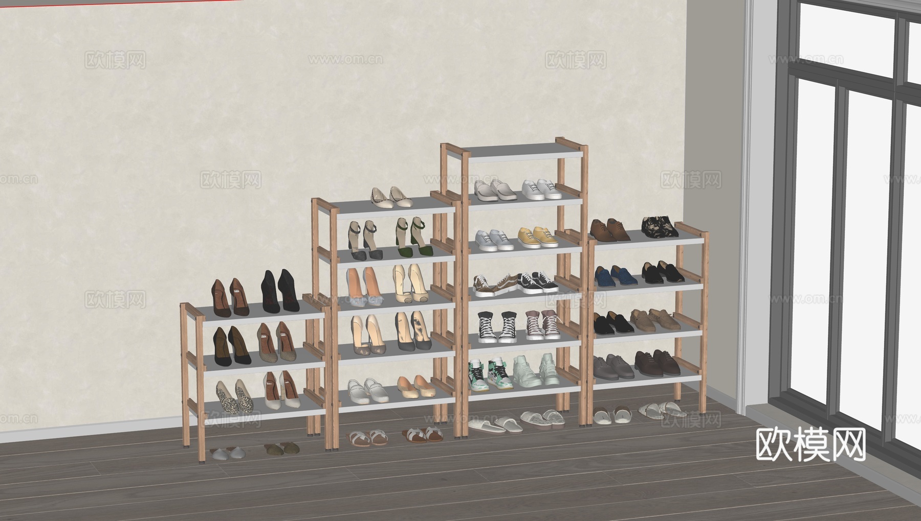 鞋子 皮鞋 高跟鞋 凉鞋 拖鞋 鞋柜su模型