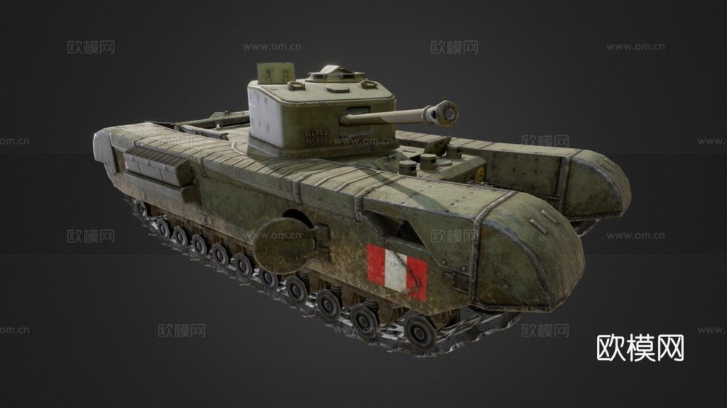 丘吉尔Mk.VII步兵坦克3d模型下载（渲染图1）