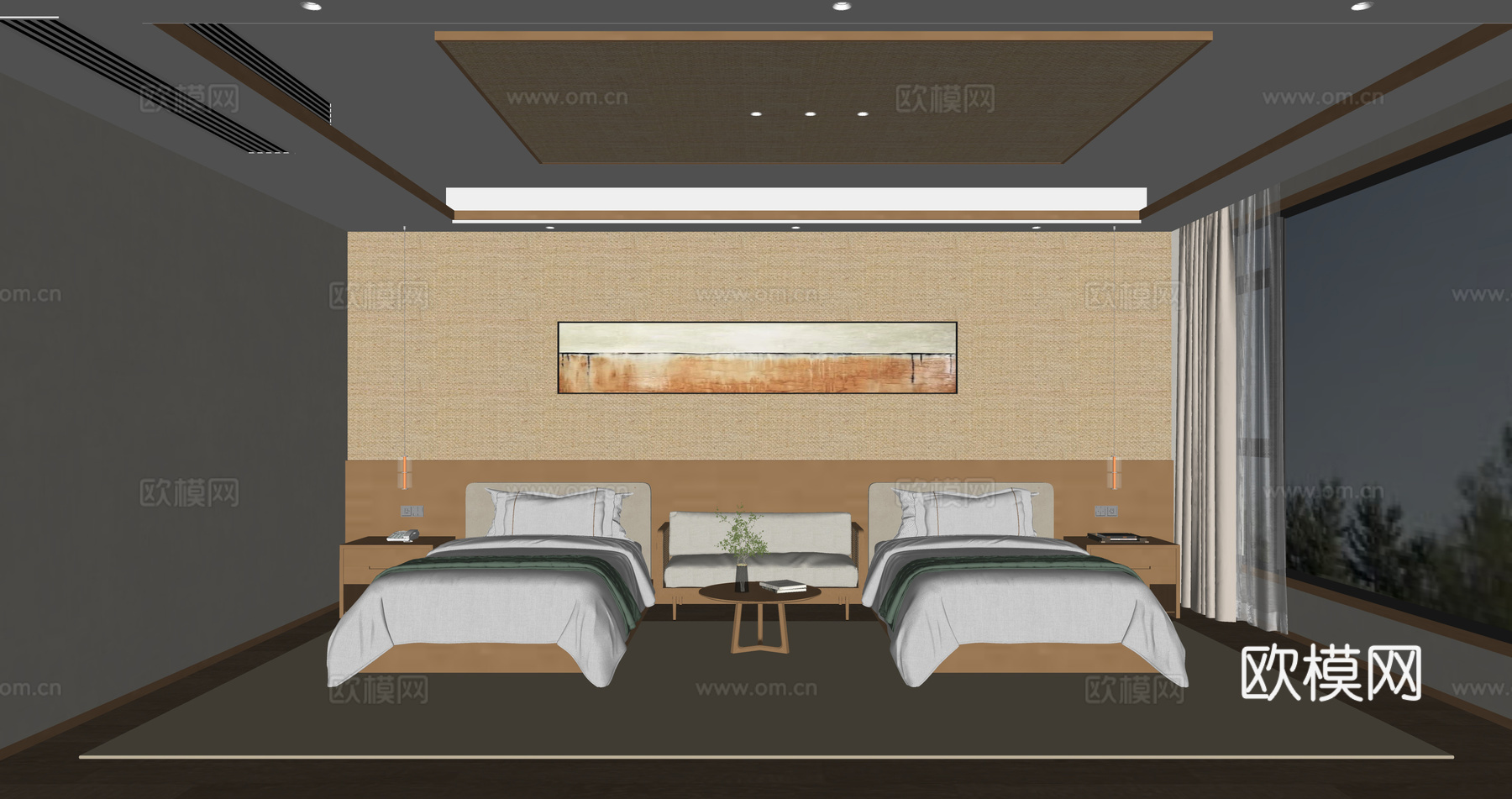 酒店标间su模型