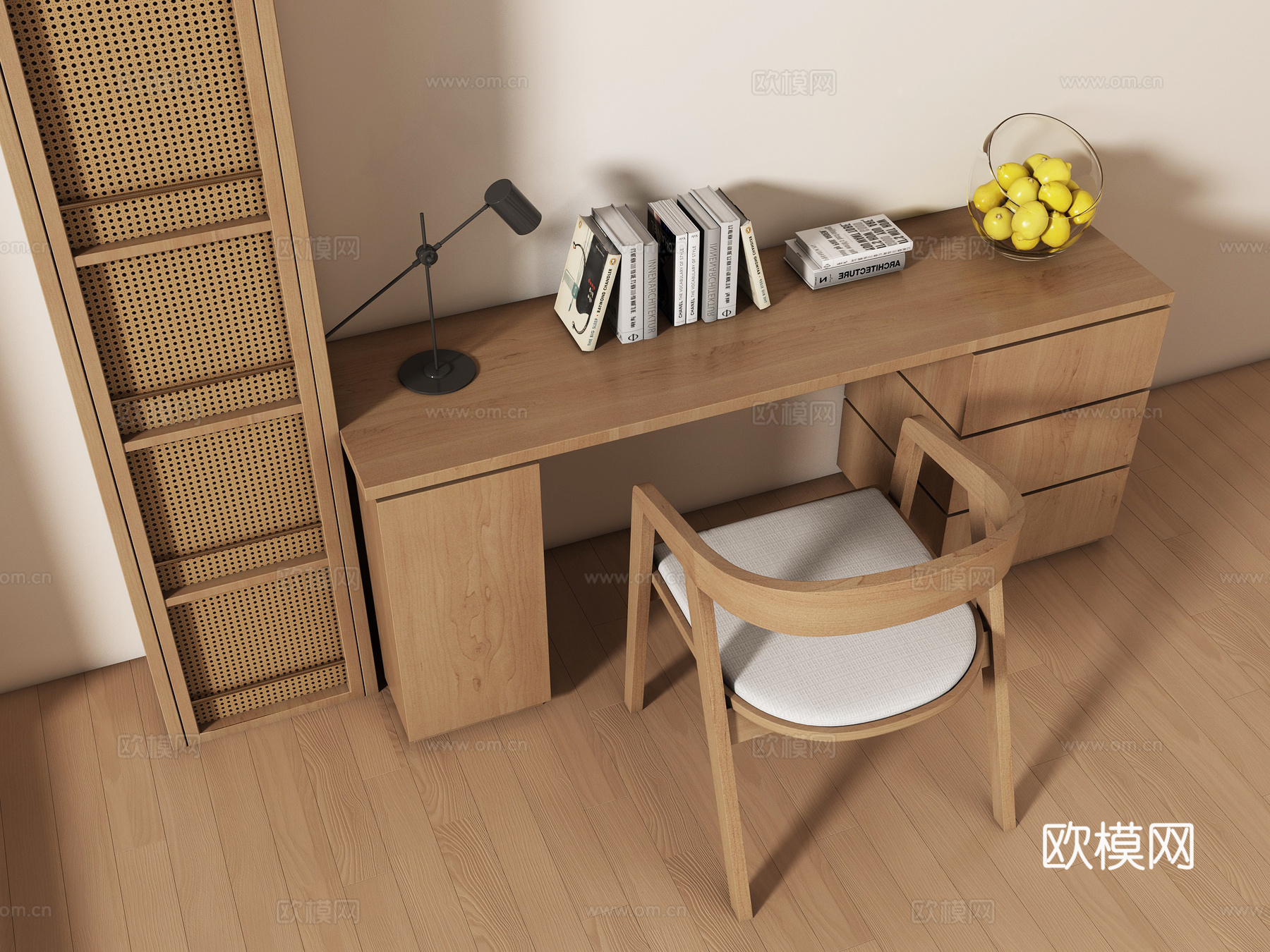 现代书桌椅组合 摆件组合 书桌su模型