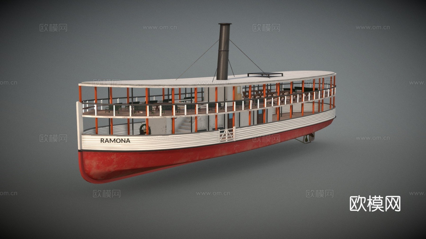 拉蒙娜蒸汽船3d模型下载（渲染图1）