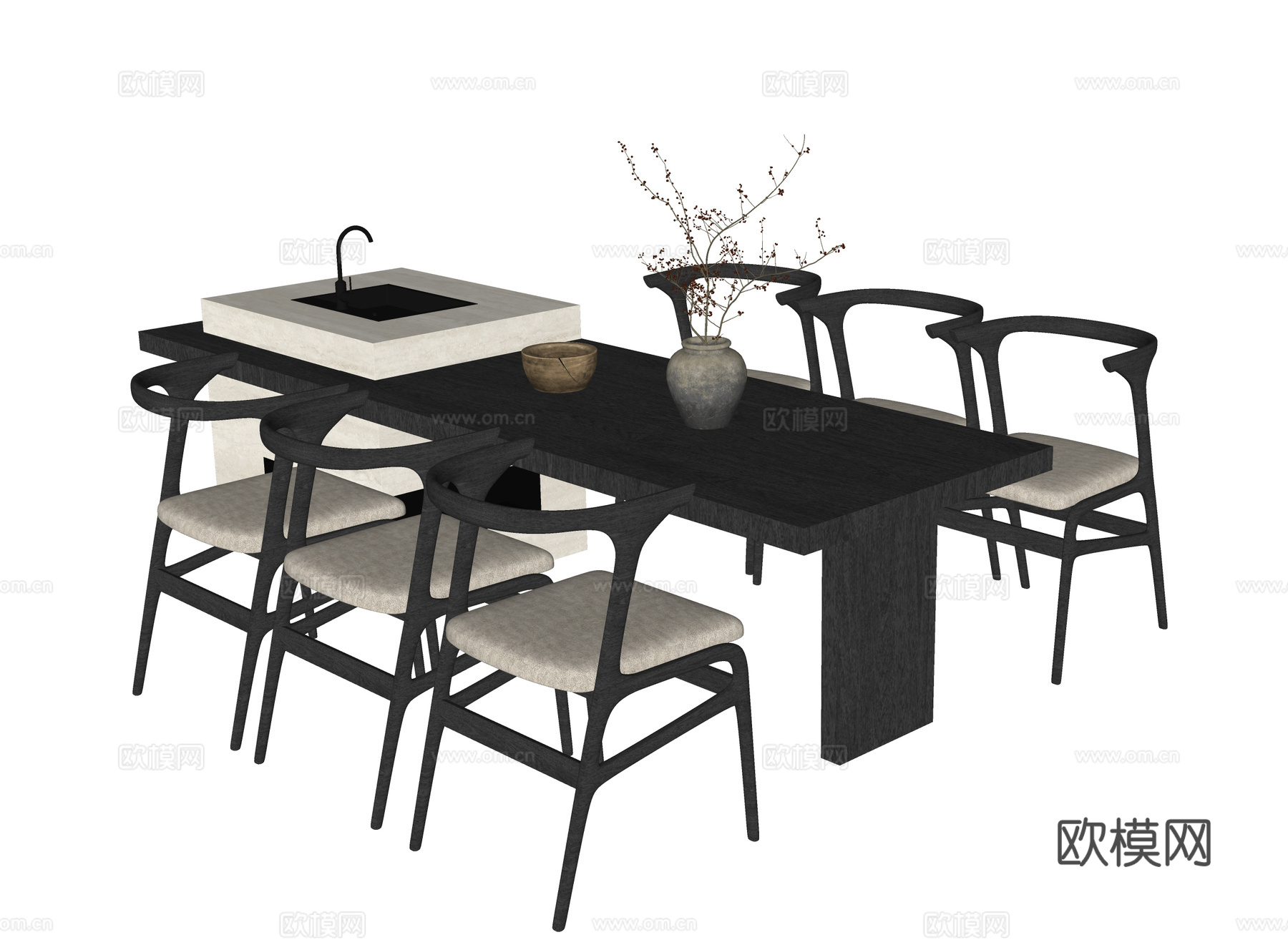 现代餐桌椅 餐椅su模型