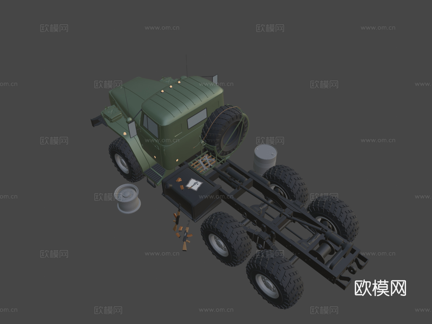 俄罗斯军用包-卡车乌拉尔4320（MOD A）3d模型下载（渲染图1）