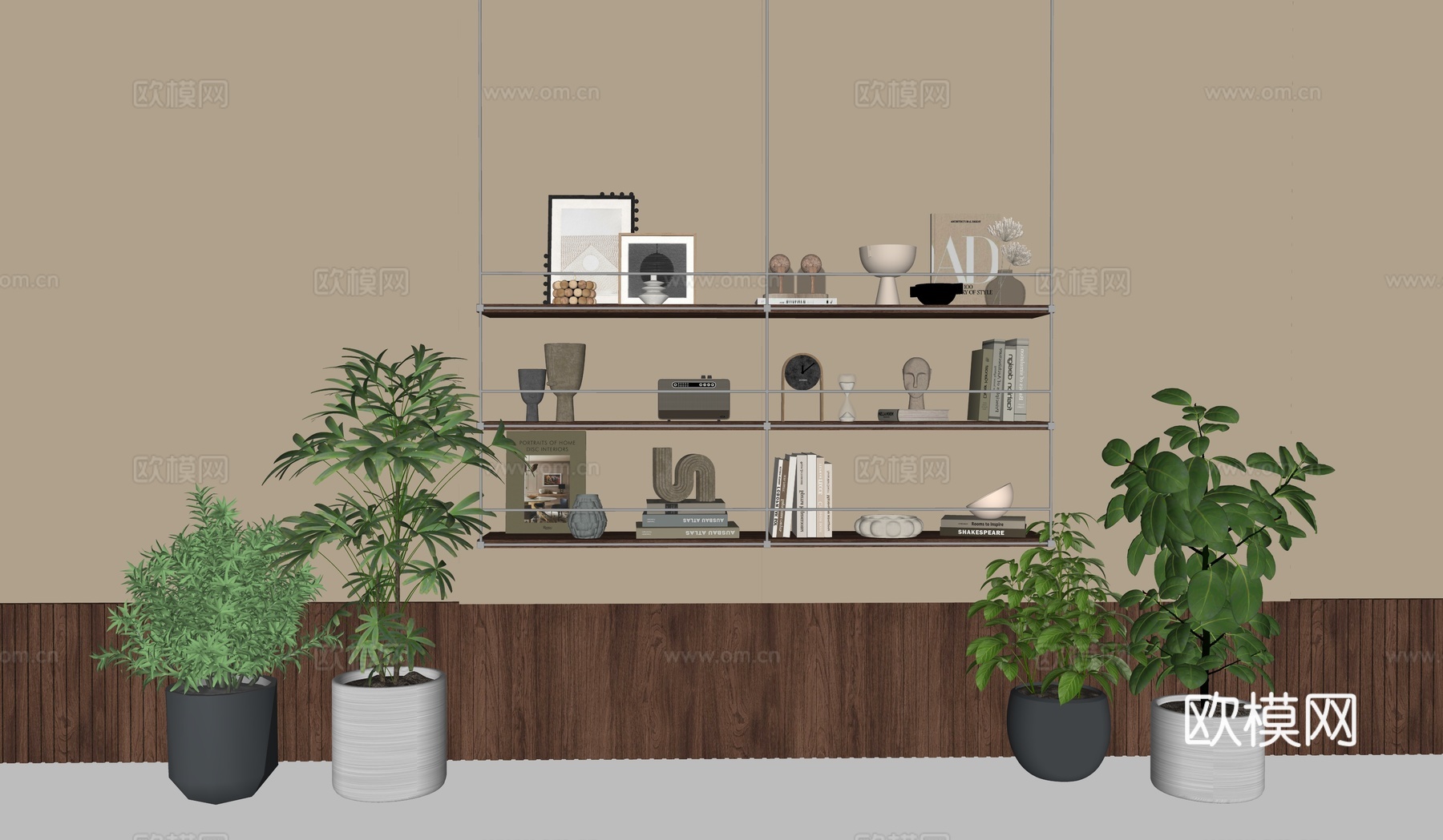 复古中古书架_壁挂书架_置物架_层板su模型