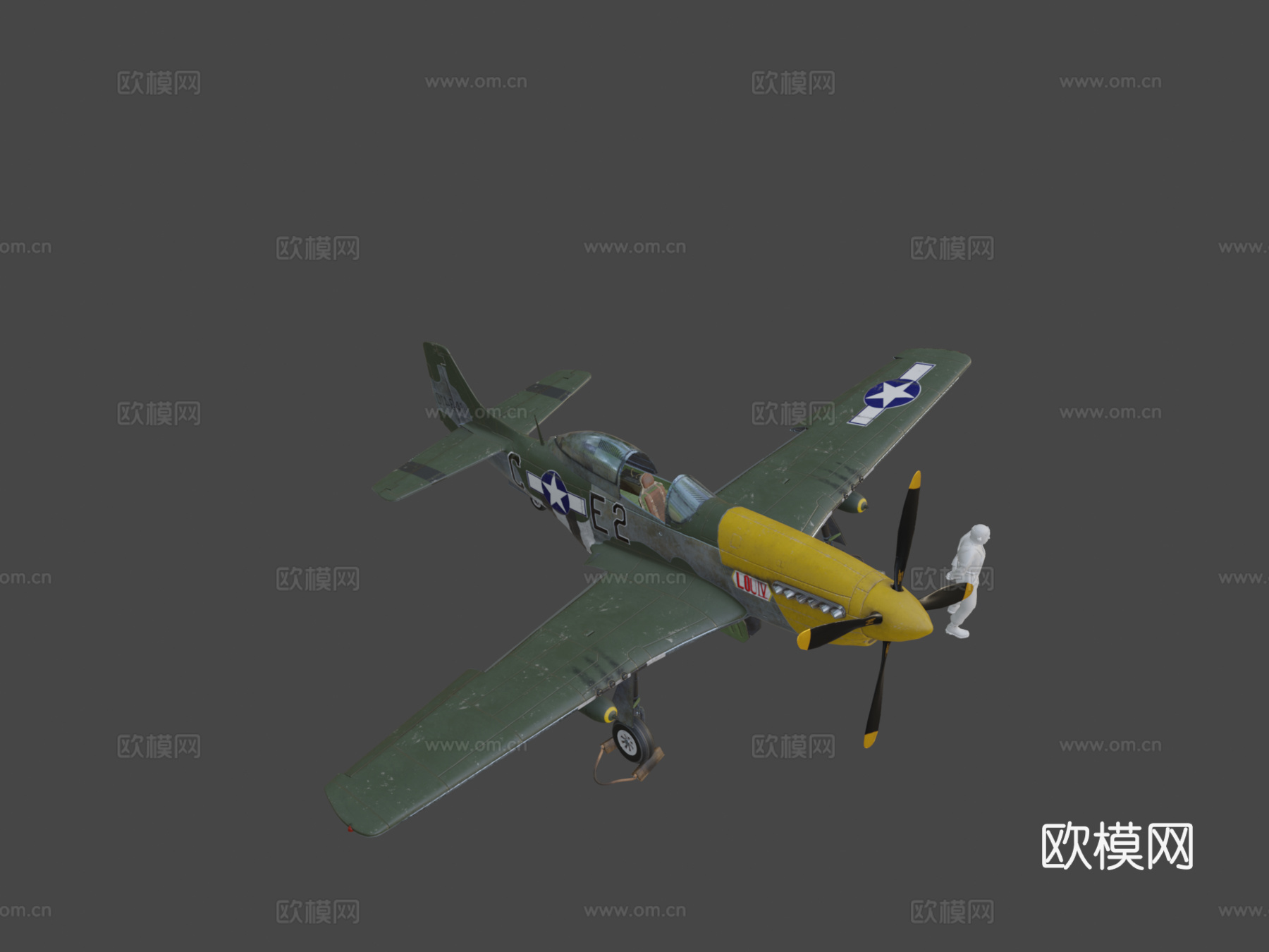 P-51D野马，“博蒂舍姆四号”3d模型下载（渲染图1）
