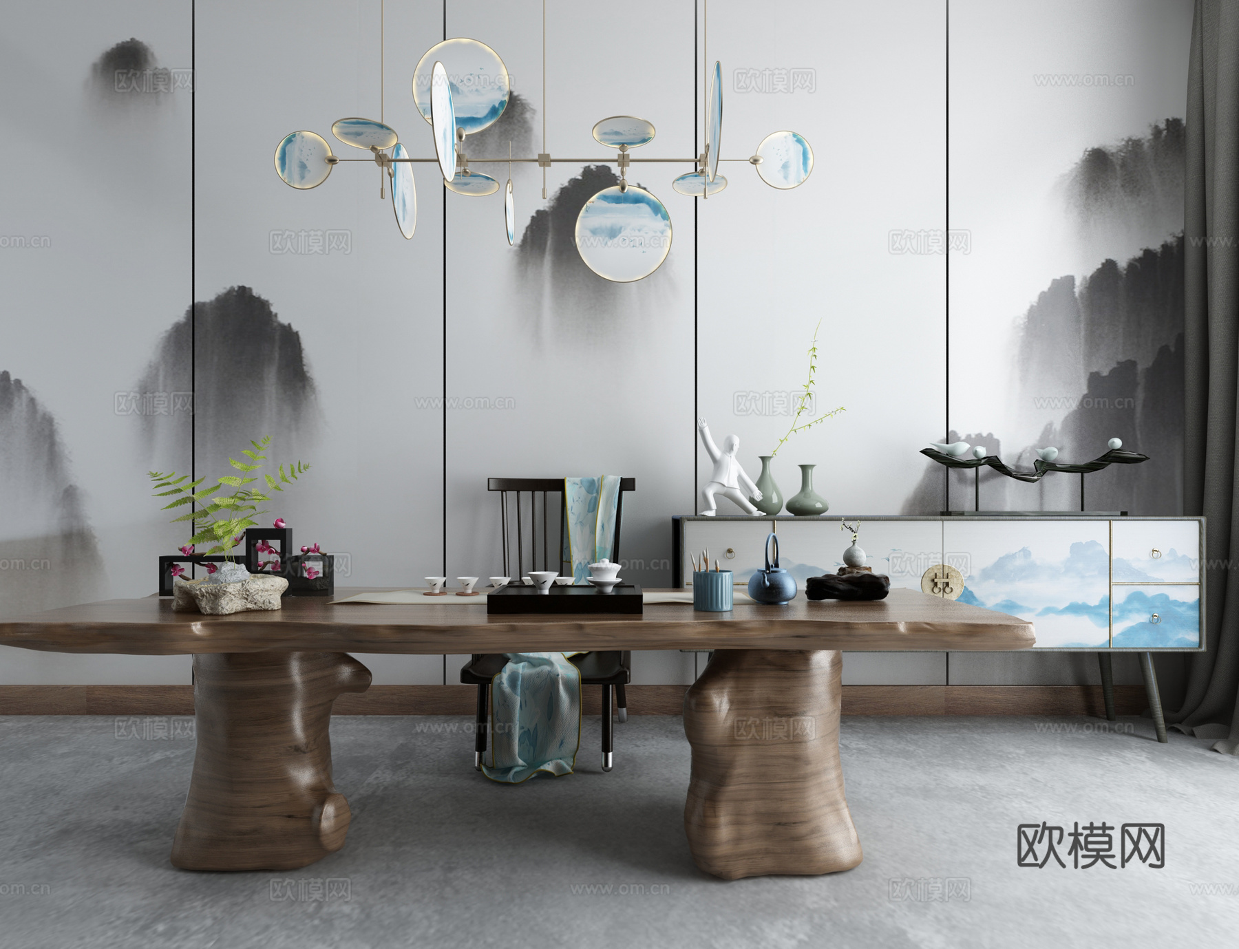 新中式茶室3d模型下载（渲染图2）