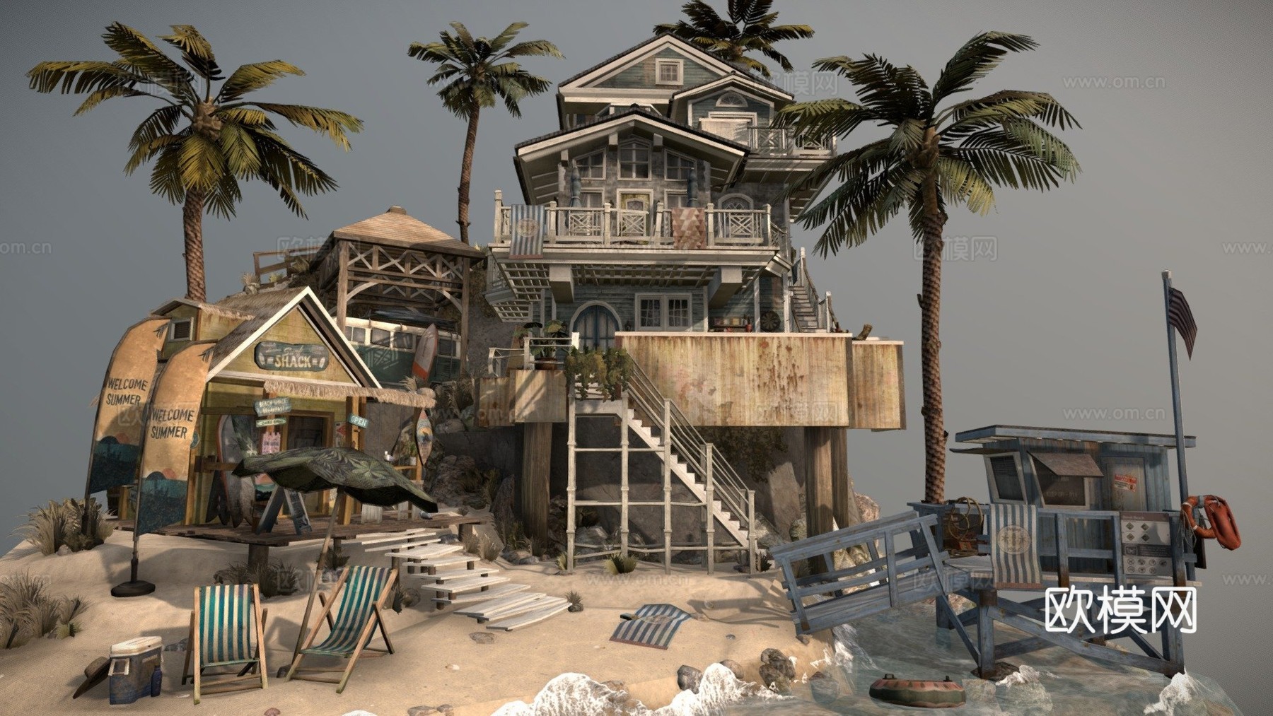 DAE微缩场景-海边3d模型下载（渲染图1）