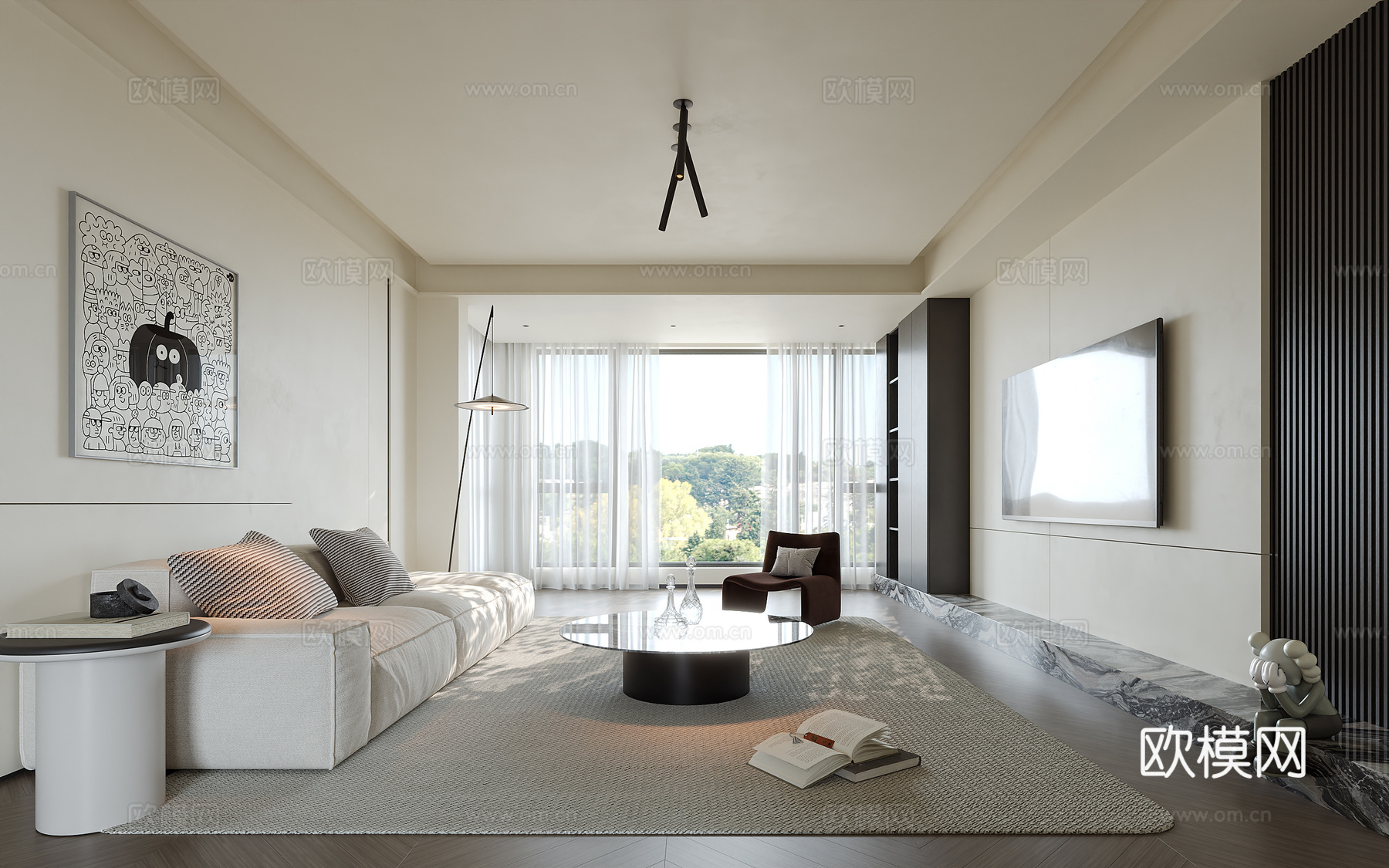 现代意式客厅su模型