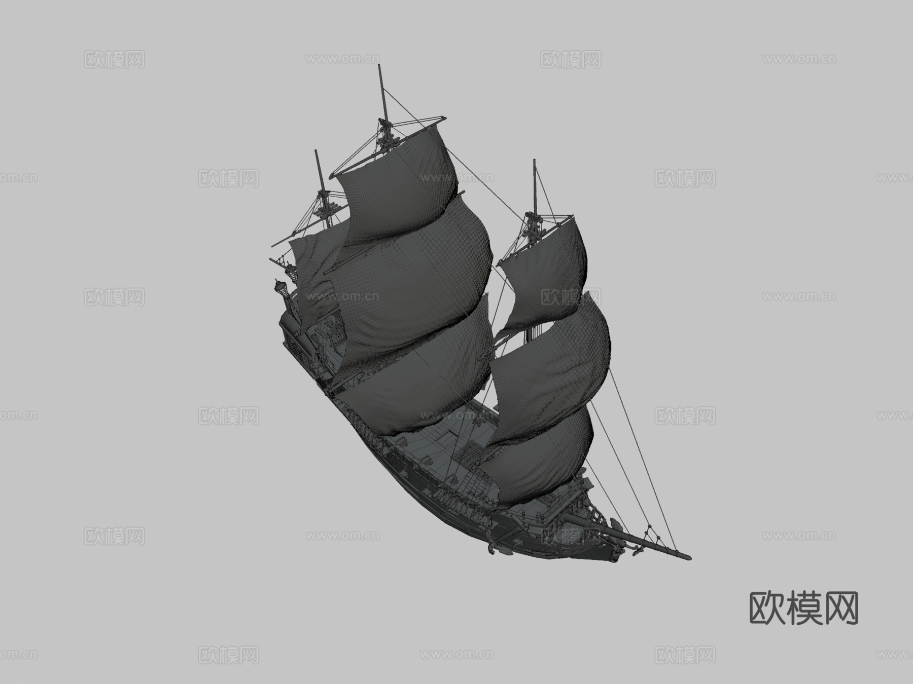 黑珍珠号船3d模型下载（渲染图2）