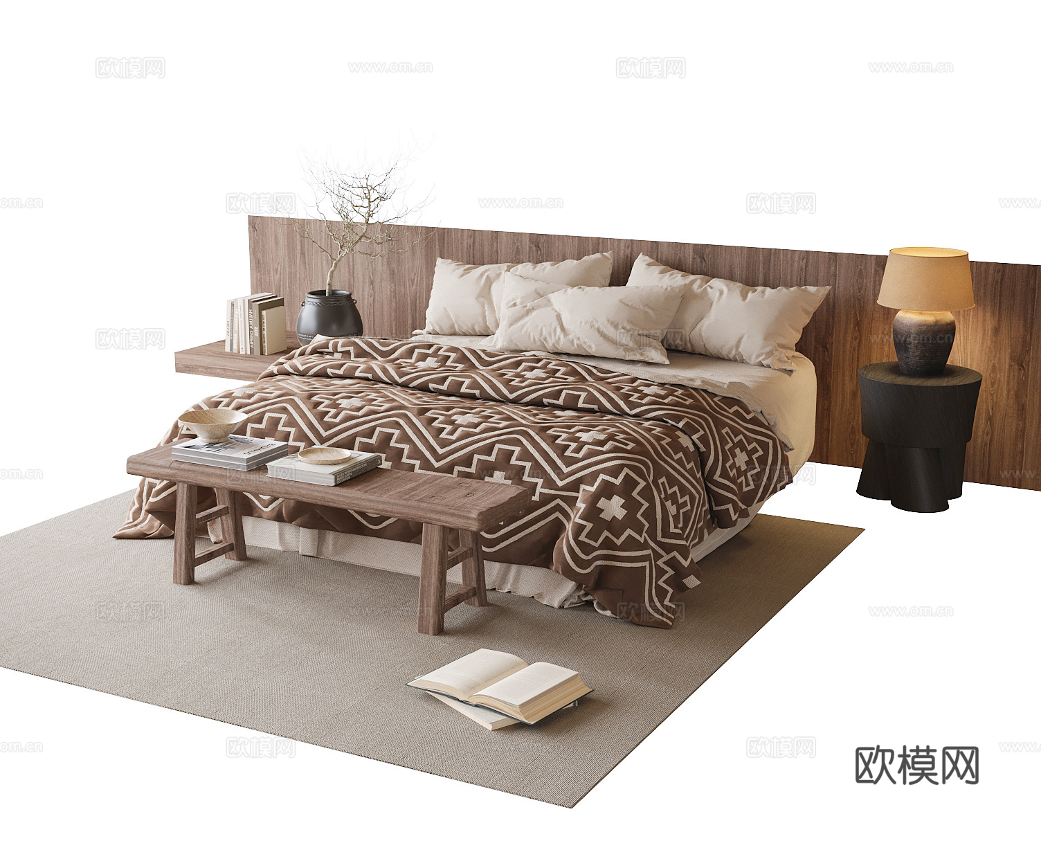 现代双人床su模型