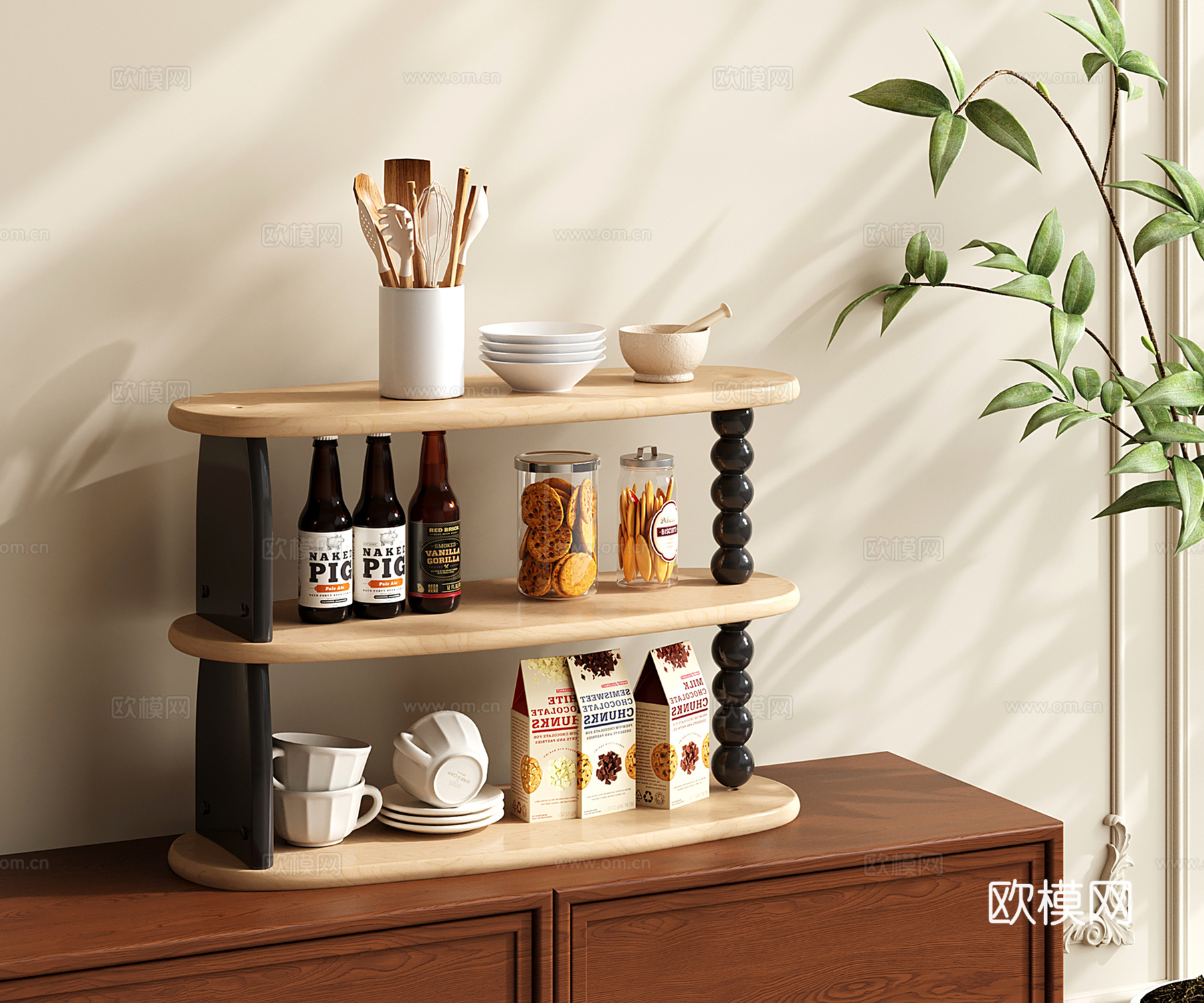 奶油风置物架 现代收纳架 装饰架 三层展示架 杯架su模型