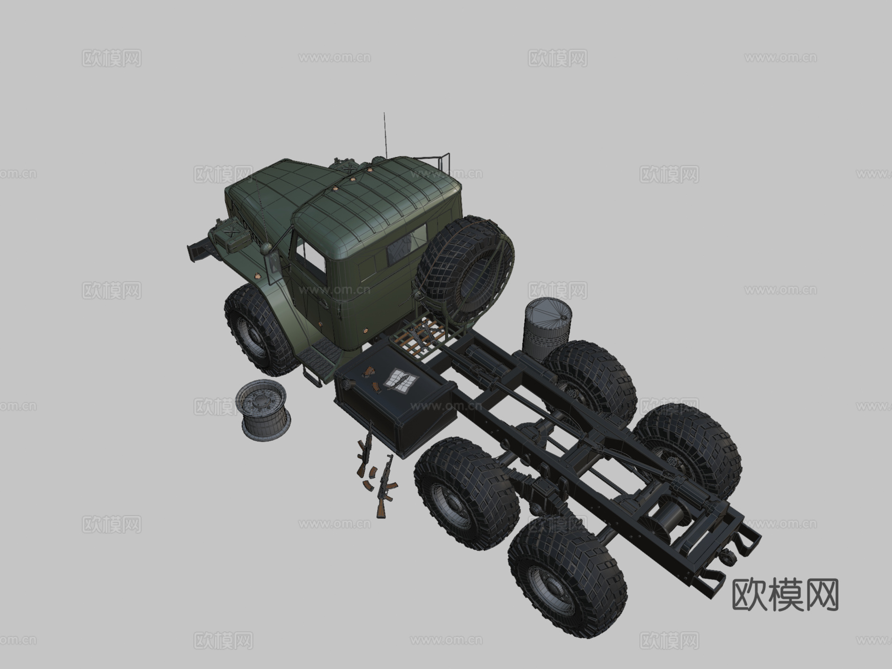 俄罗斯军用包-卡车乌拉尔4320（MOD A）3d模型下载（渲染图2）