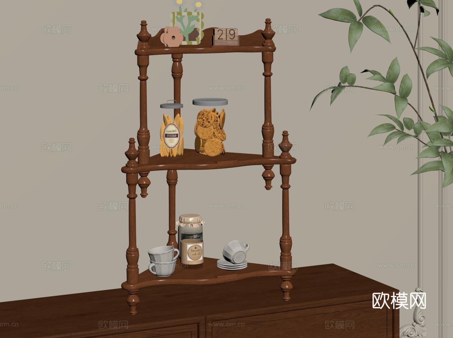 法式置物架 复古收纳架 装饰架 展示架 杯架su模型