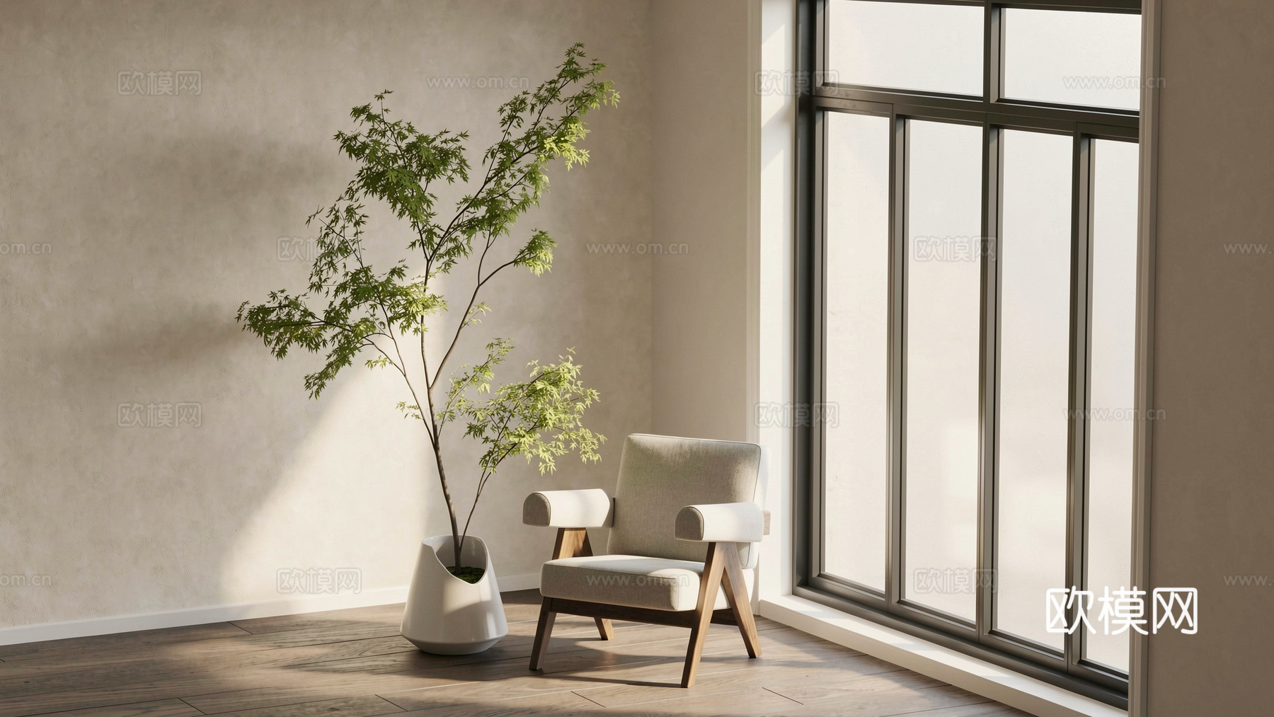 侘寂风休闲椅 单人 原木北欧单椅su模型