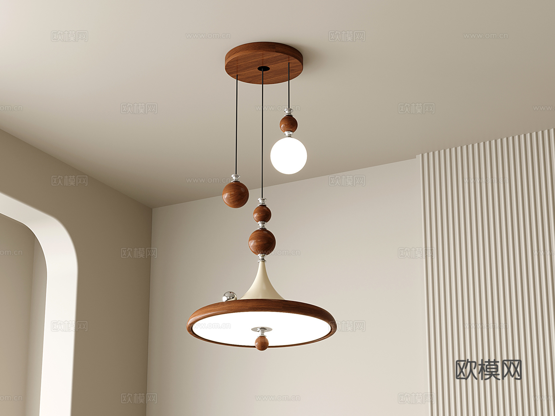 中古餐厅吊灯 复古圆盘吊灯su模型