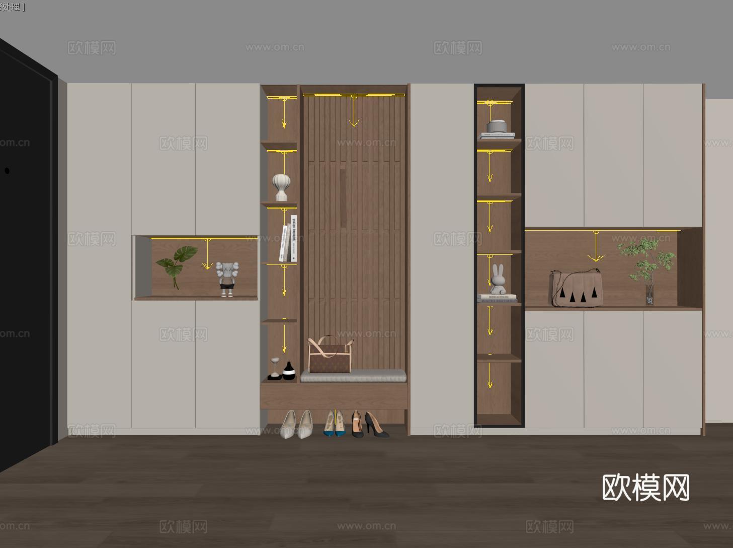 现代定制玄关鞋柜 通顶鞋柜 换鞋凳鞋柜一体su模型