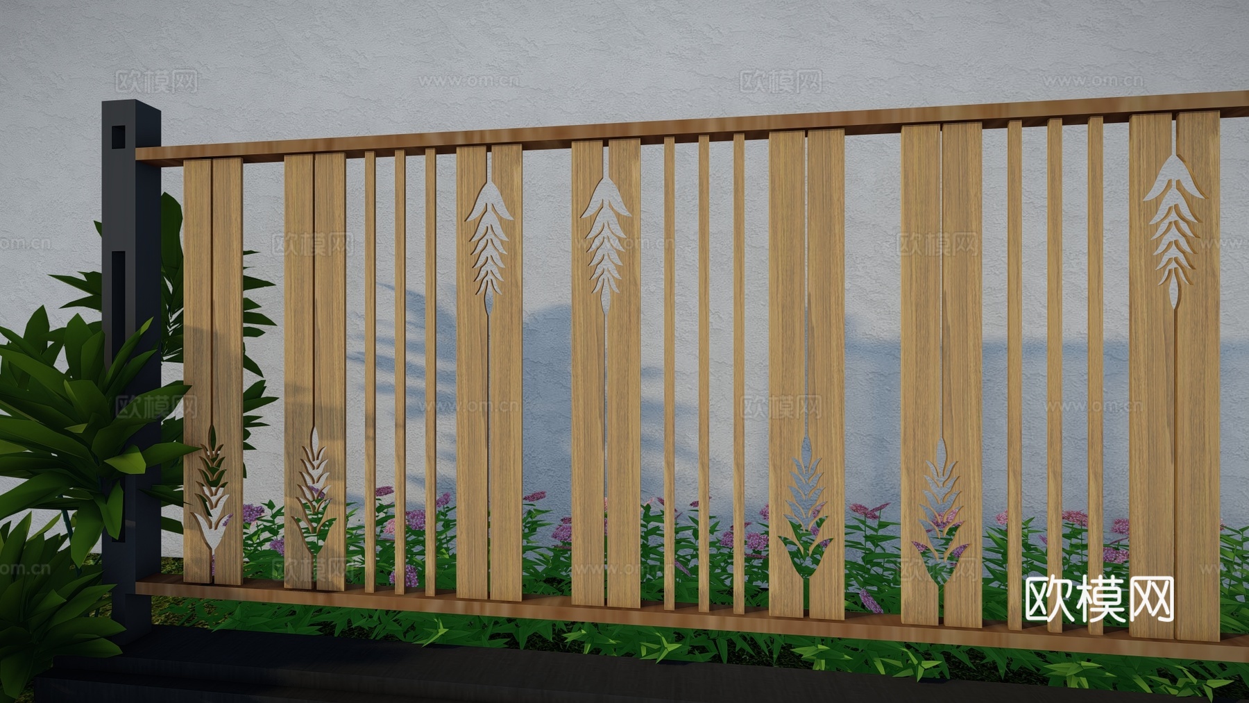 现代围栏花卉不锈钢护栏扶手植物铁艺镂空户外阳台创意金属栏杆su模型