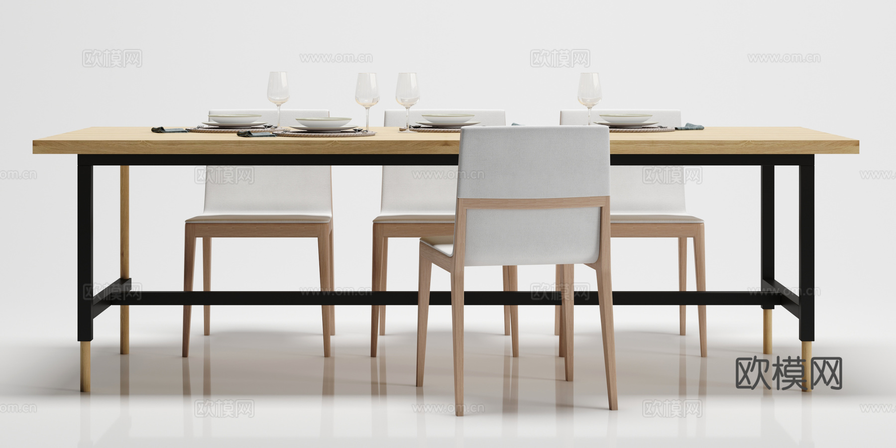 现代简约 餐桌 椅子 摆件组合3d模型下载（渲染图1）