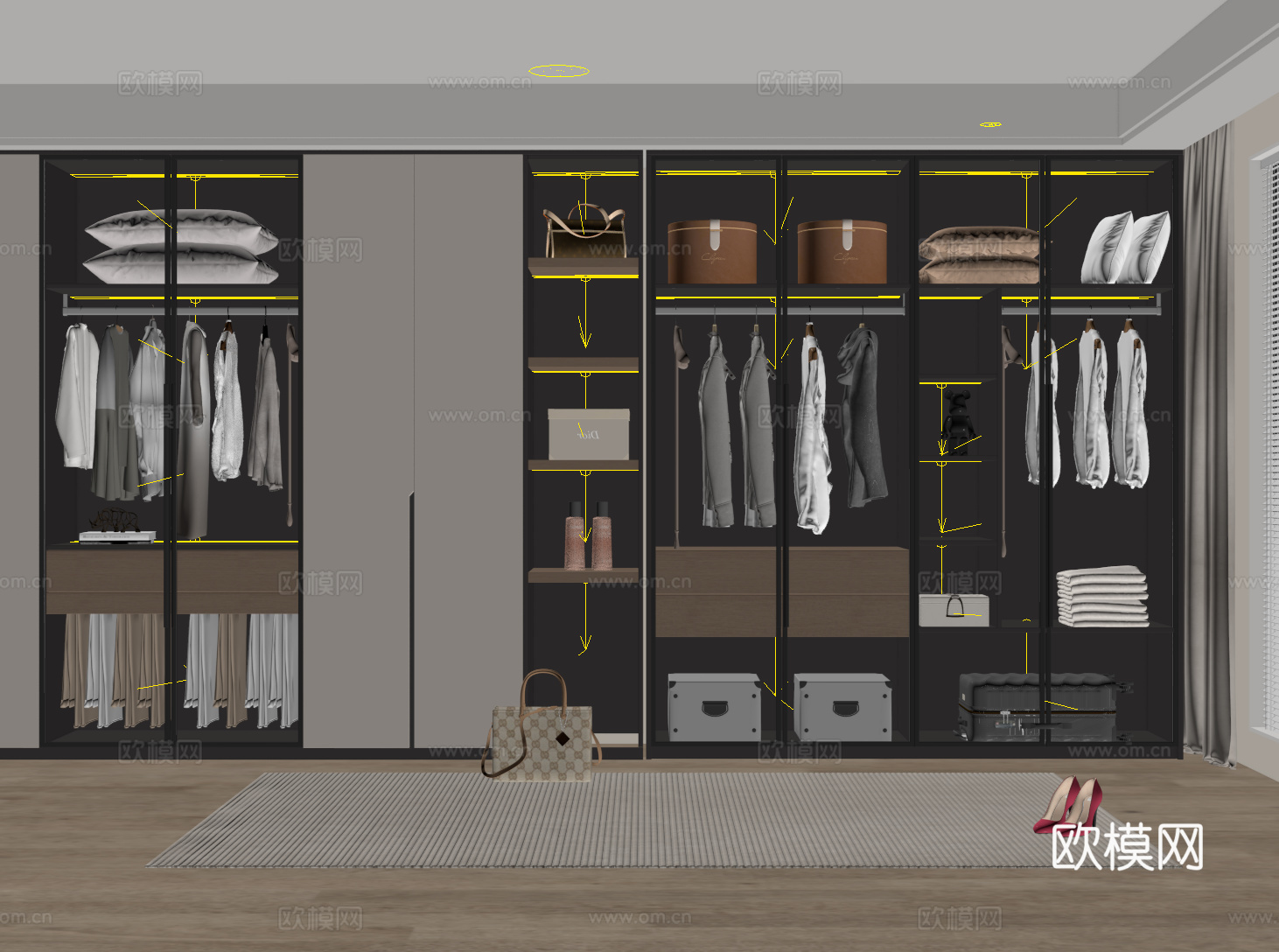 现代定制衣柜 玻璃衣柜su模型
