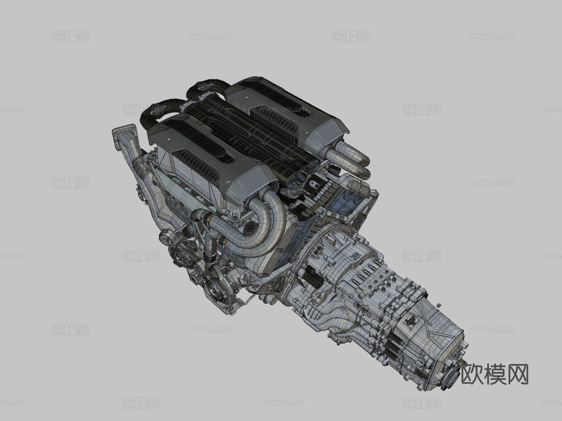 布加迪Chiron W16发动机3d模型下载（渲染图2）