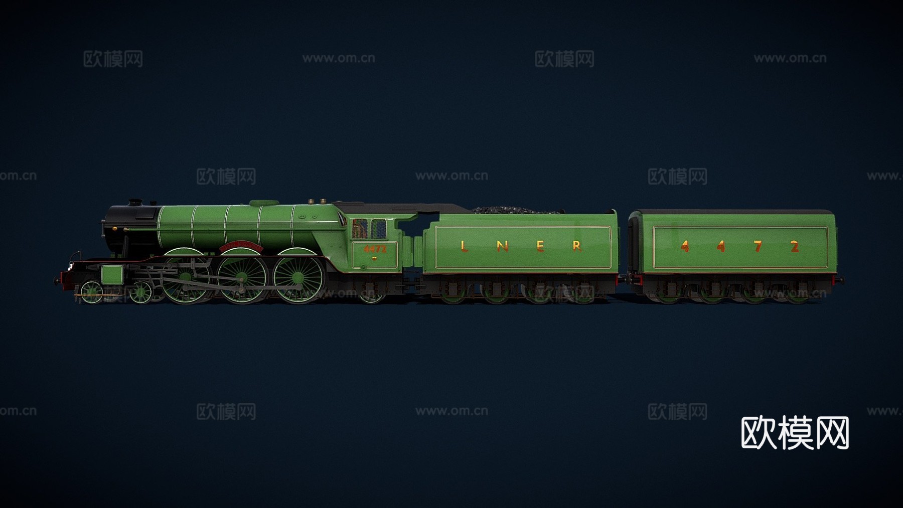 火车-飞翔的苏格兰人双煤水车3d模型下载（渲染图1）