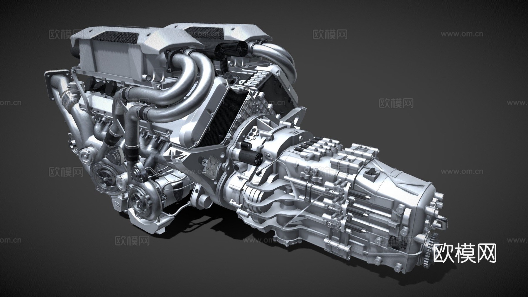 布加迪Chiron W16发动机3d模型下载（渲染图1）