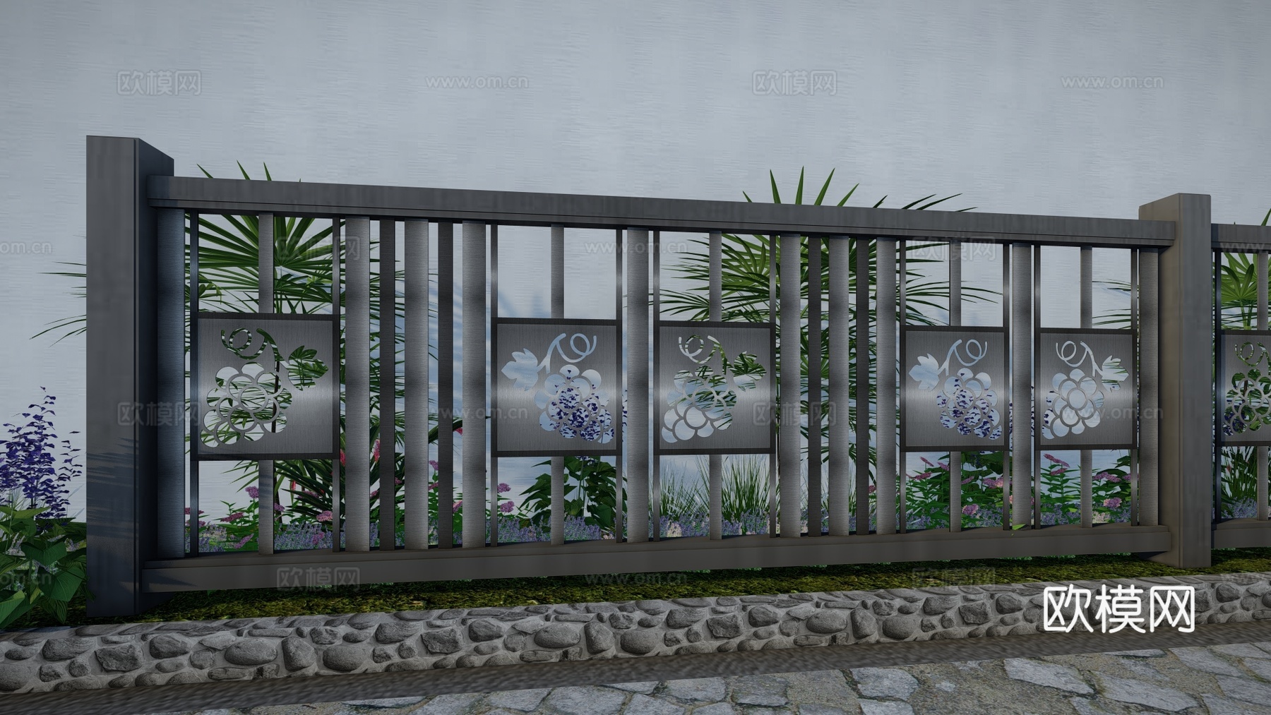 现代生态户外蔬果田园木质葡萄栏杆围栏护栏彩色水果创意栅栏葡萄su模型