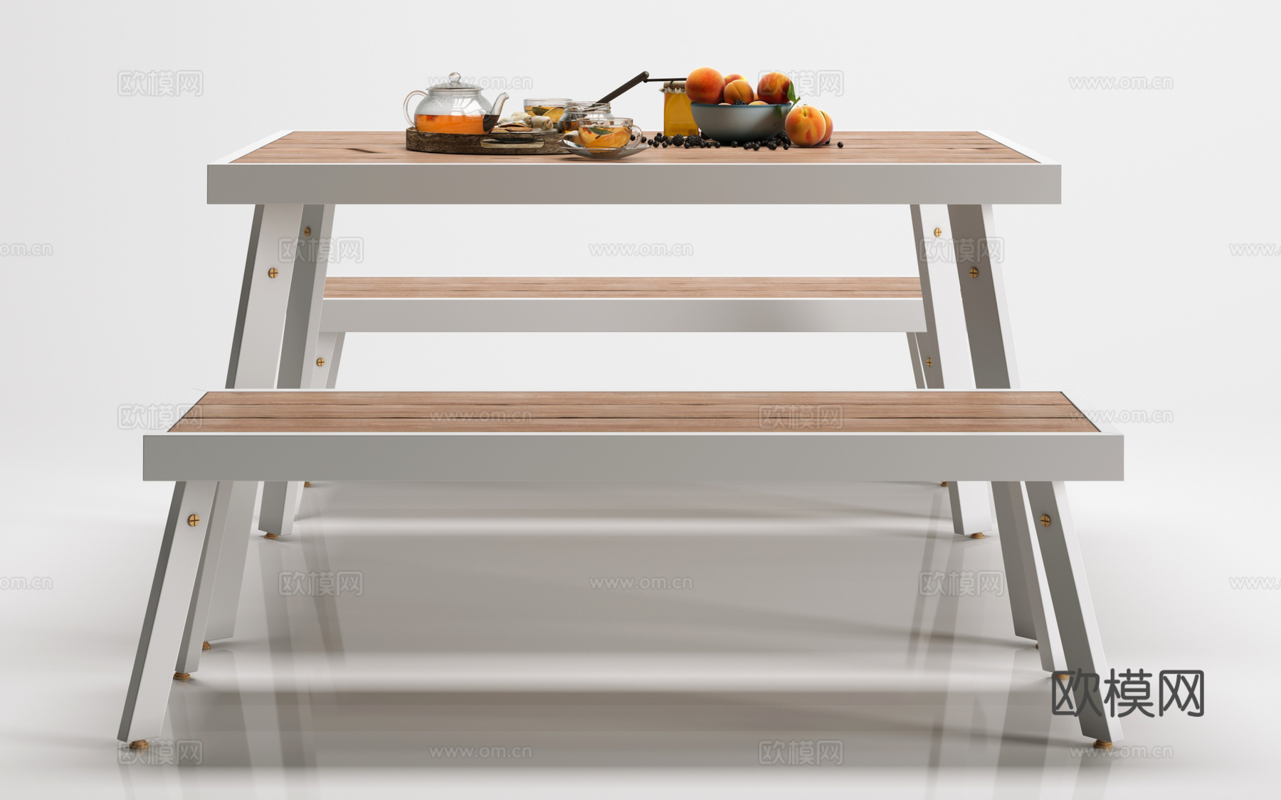 现代 餐桌 椅子 食物摆件组合3d模型下载（渲染图2）