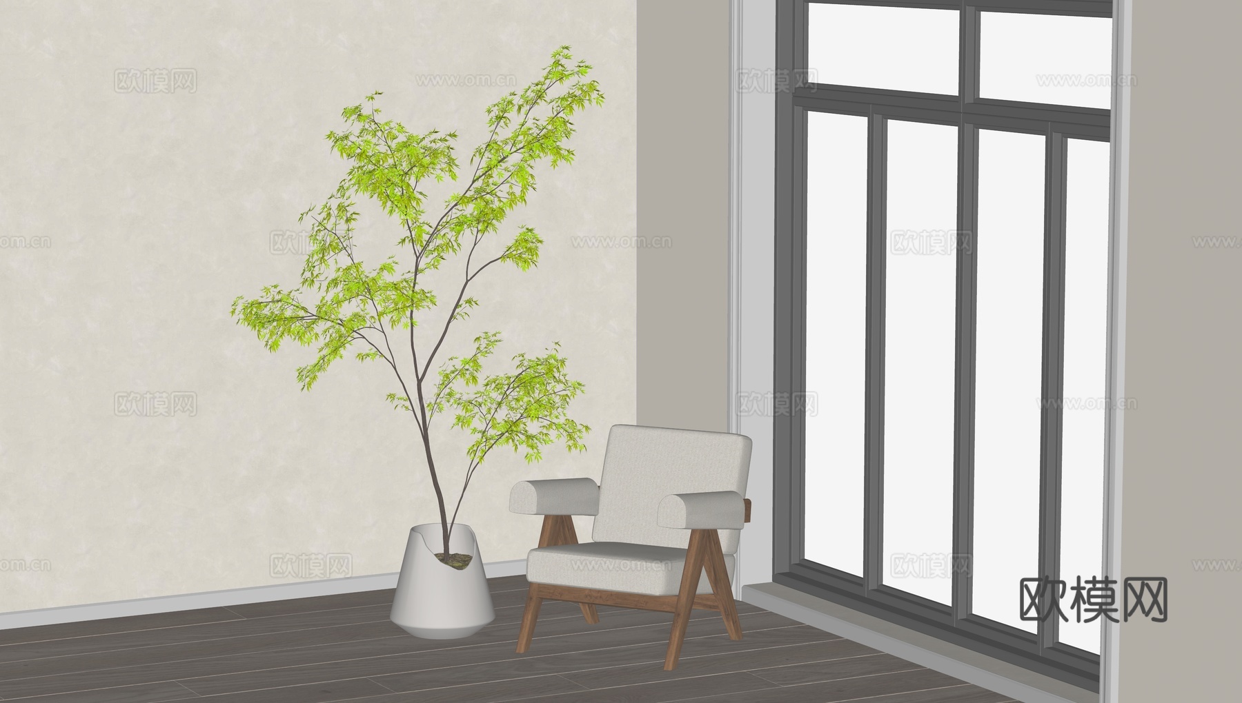 侘寂风休闲椅 单人 原木北欧单椅su模型