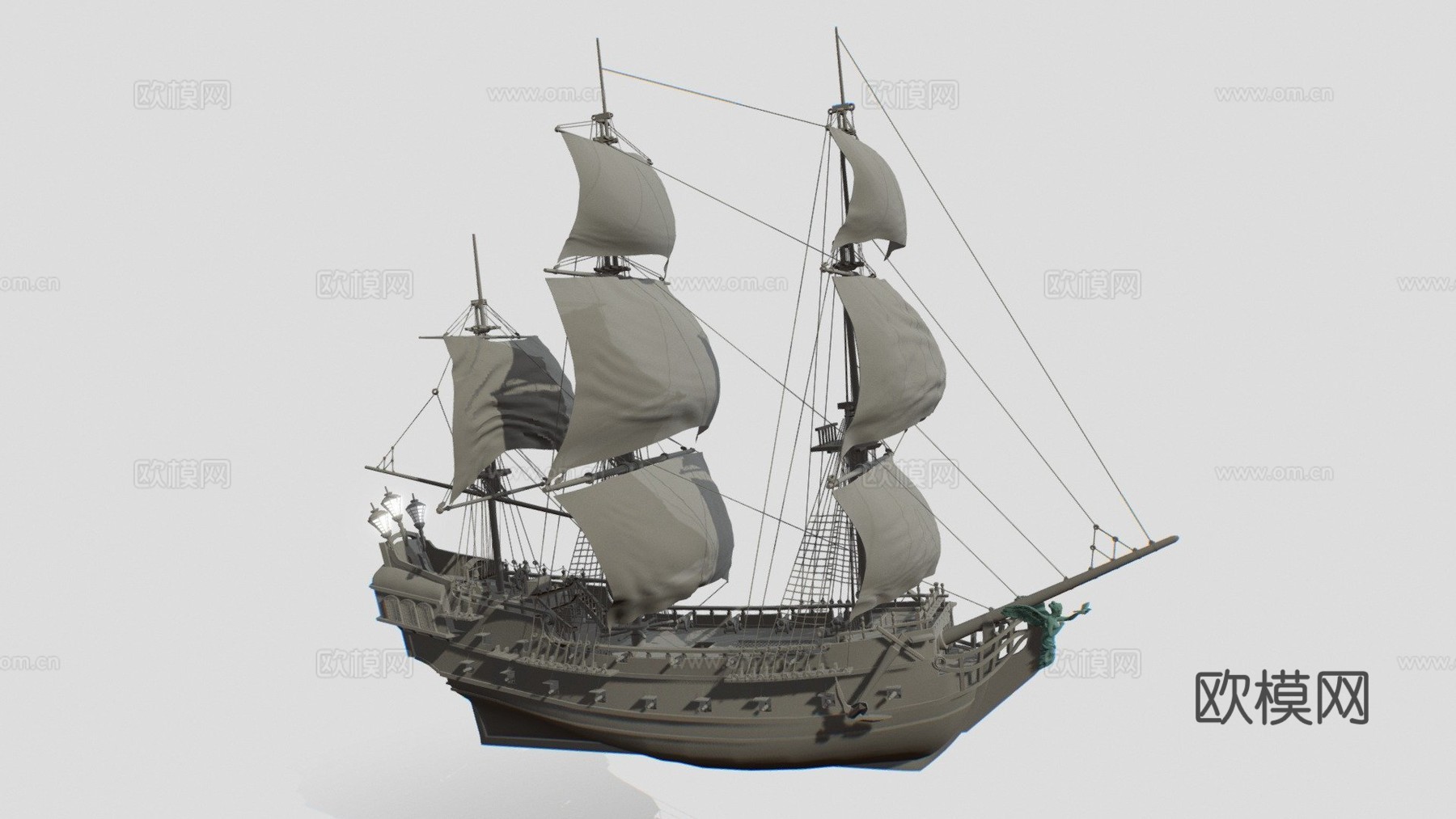 黑珍珠号船3d模型下载（渲染图1）