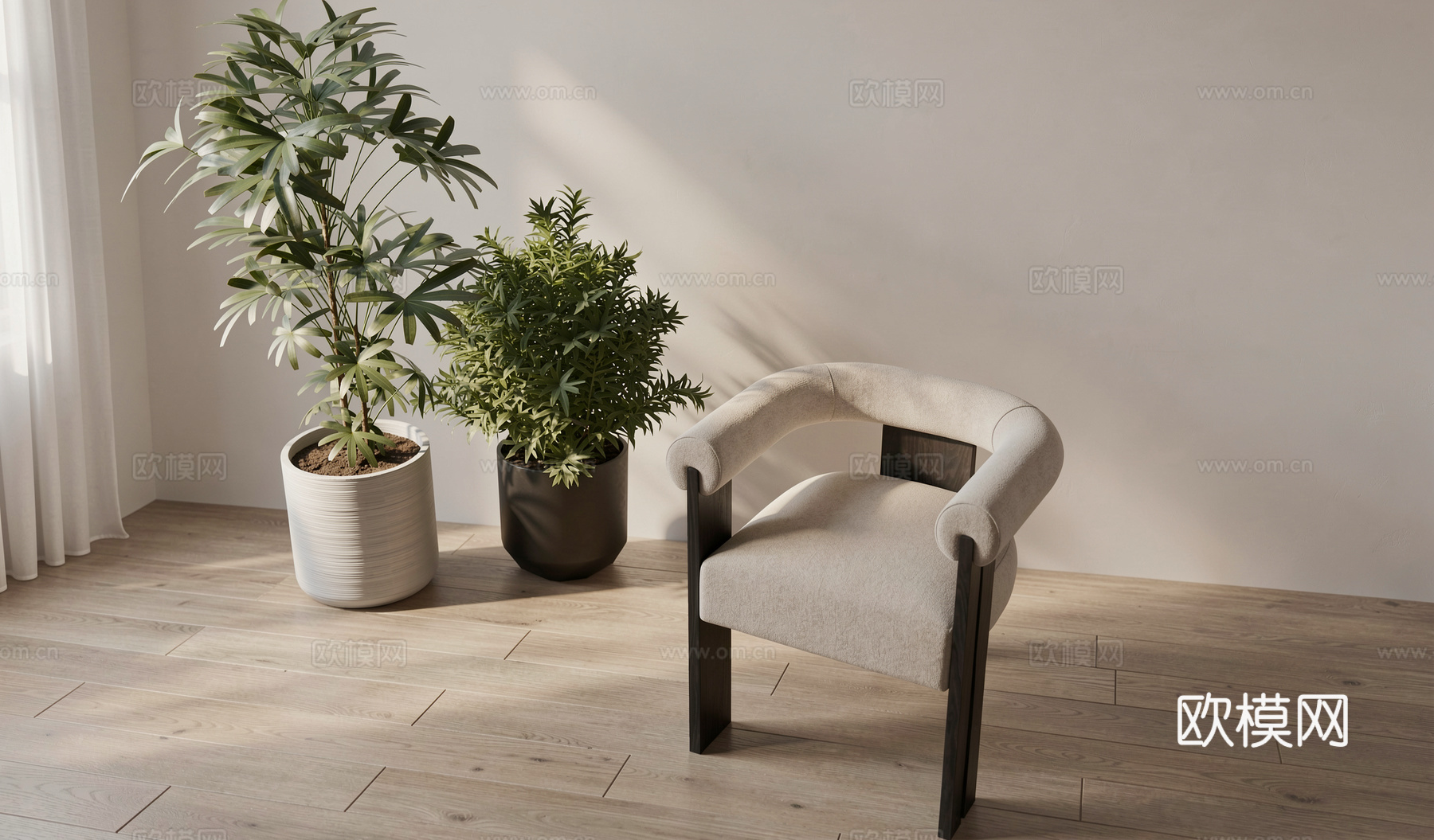 奶油中古餐椅 羊羔绒单椅 羊羔绒餐椅su模型