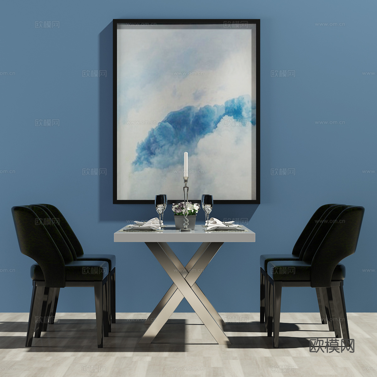 北欧餐桌 椅子 装饰画3d模型下载（渲染图2）