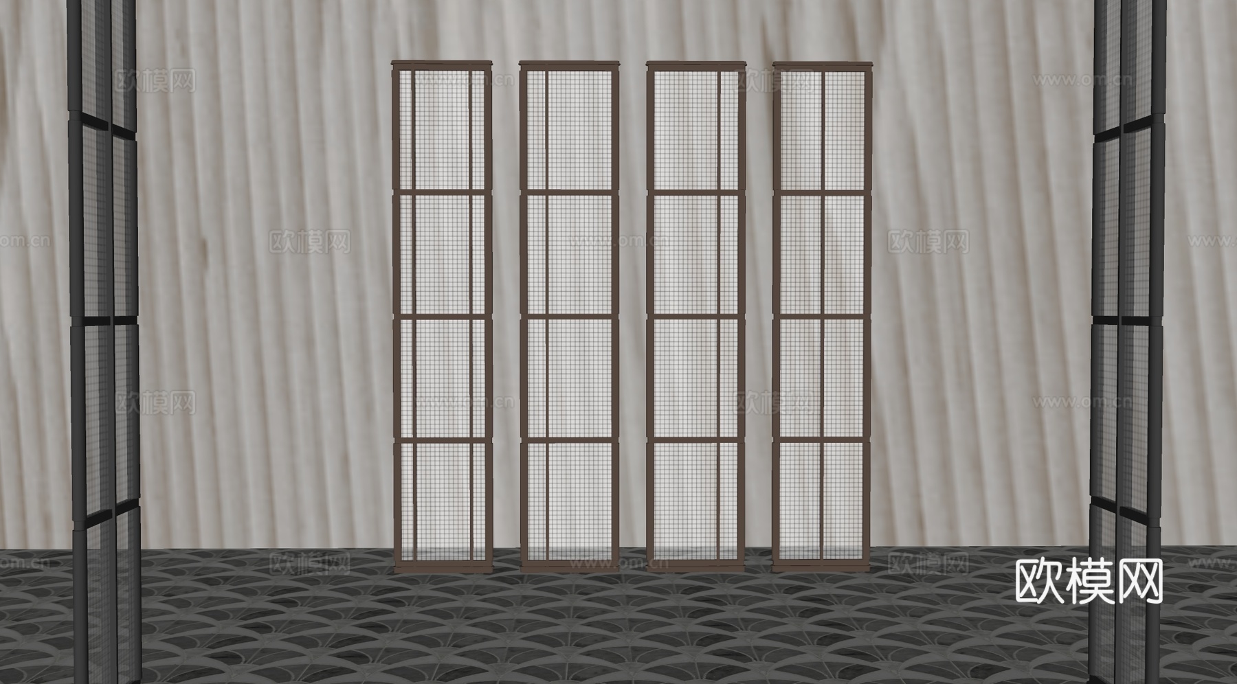 CCD酒店屏风 格栅屏风 现代玻璃屏风 夹丝玻璃屏风 隔断组su模型