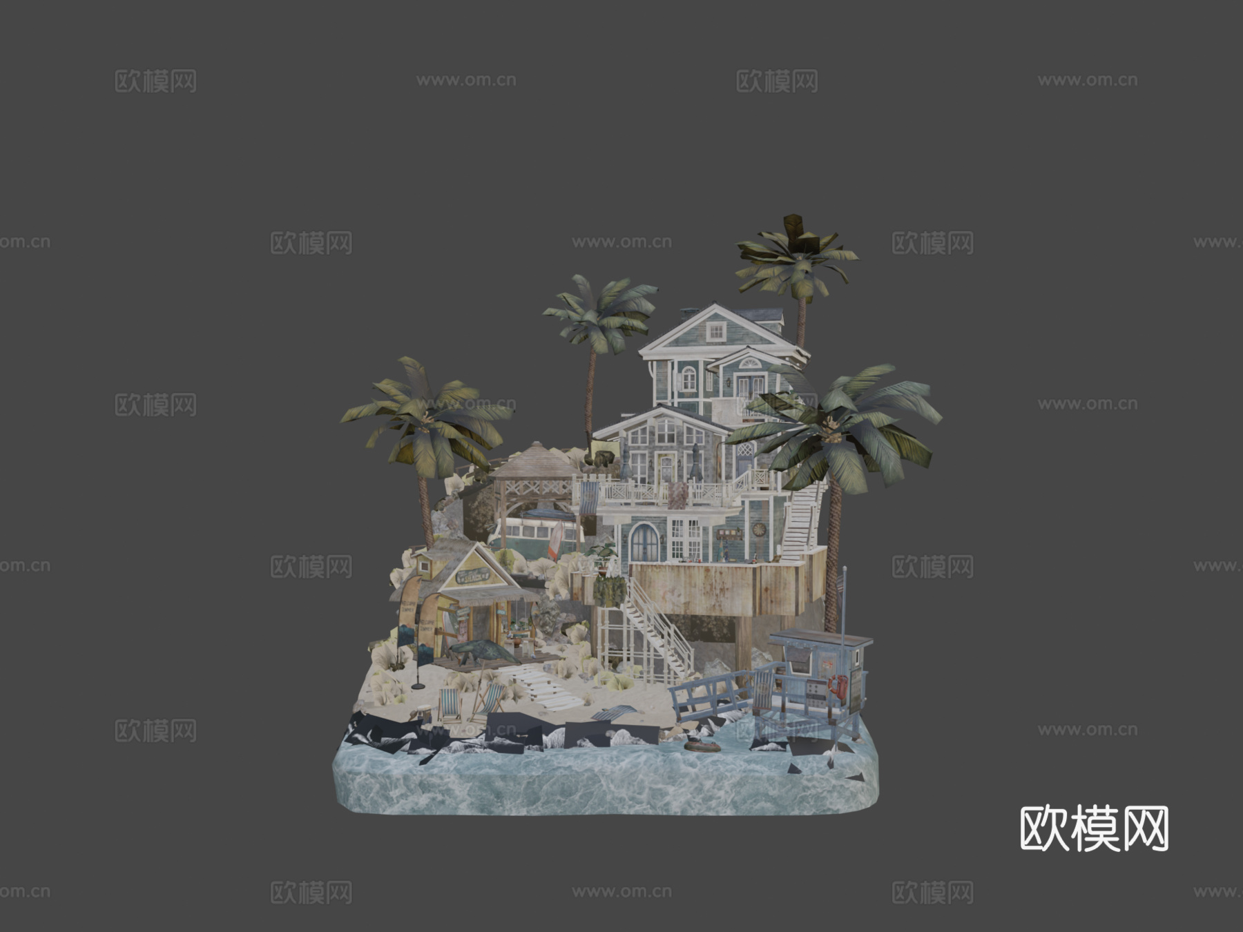 DAE微缩场景-海边3d模型下载（渲染图6）