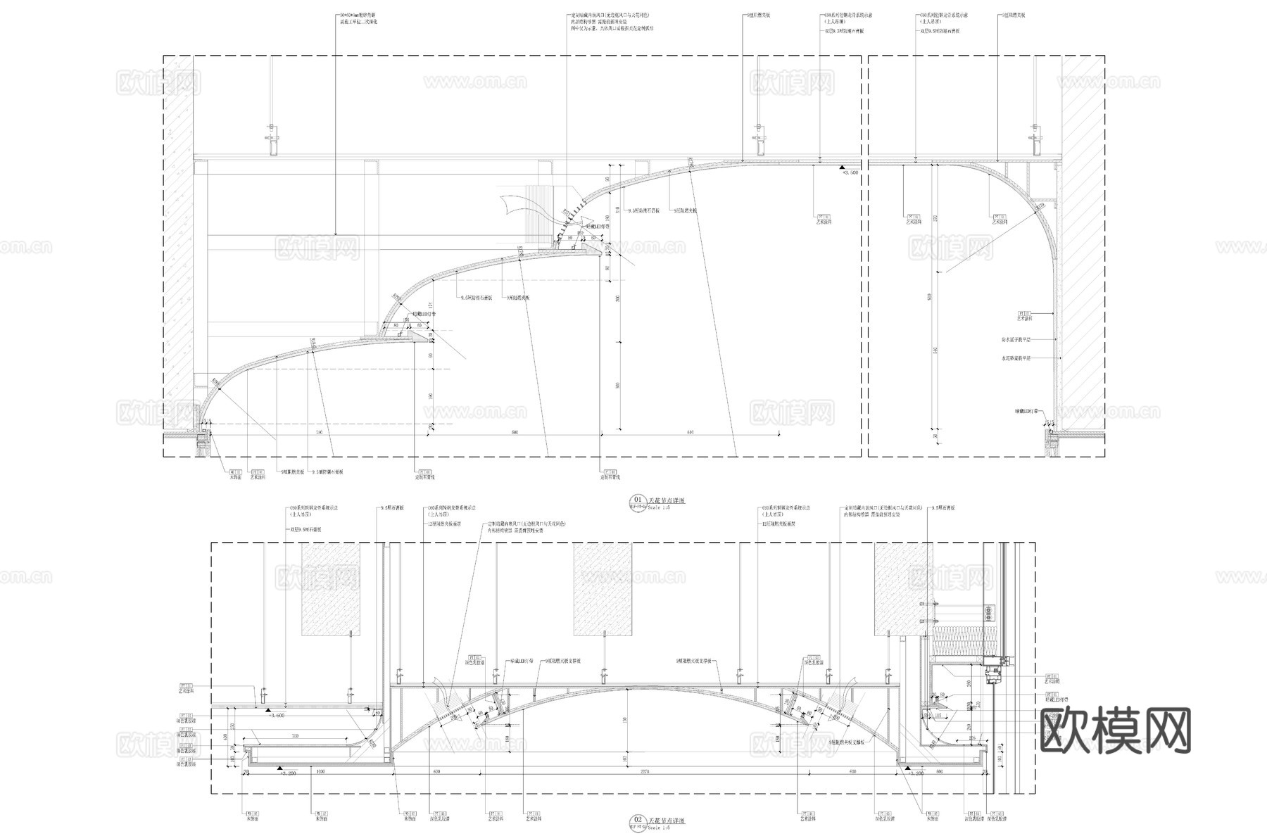 异形圆弧形天花节点cad施工图