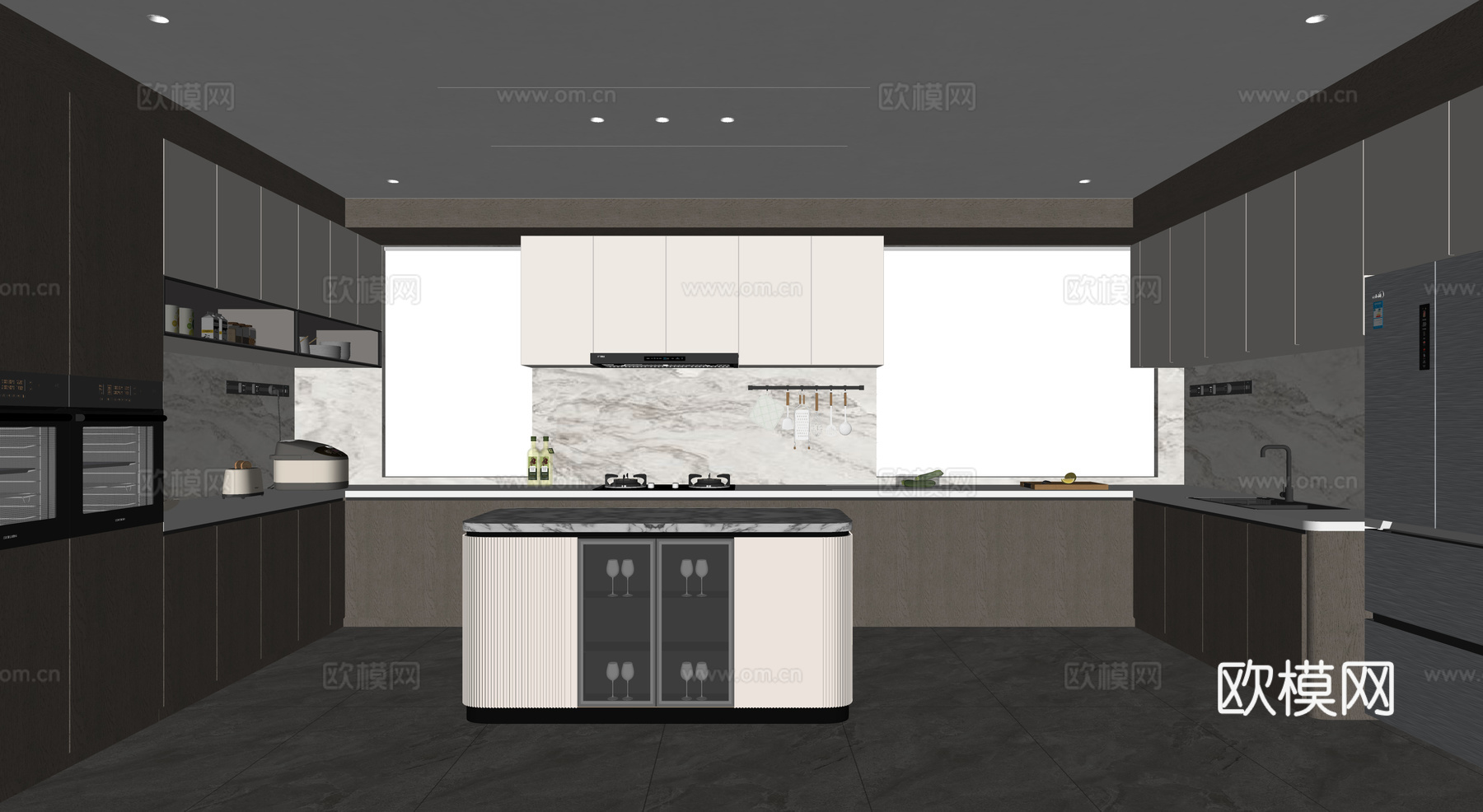 现代开放式厨房su模型