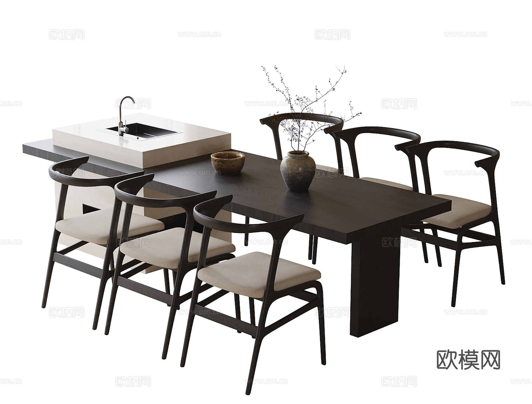 现代餐桌椅 餐椅su模型