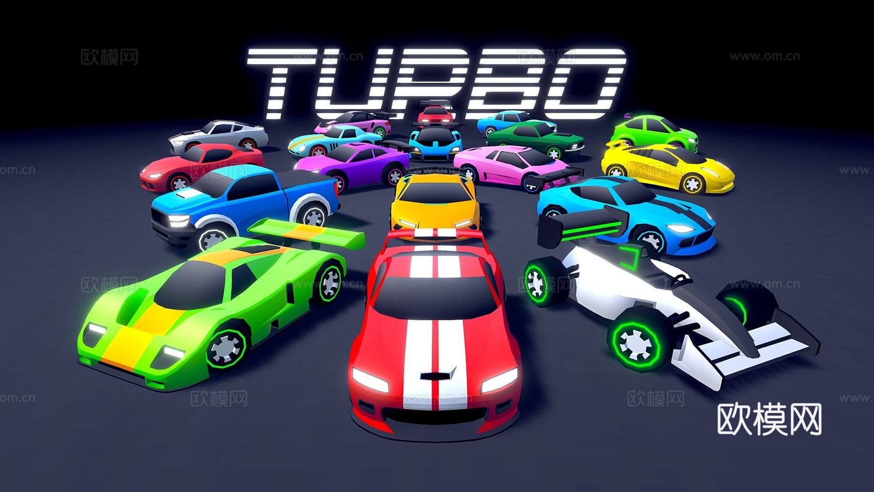 涡轮-卡通赛车3d模型下载（渲染图1）