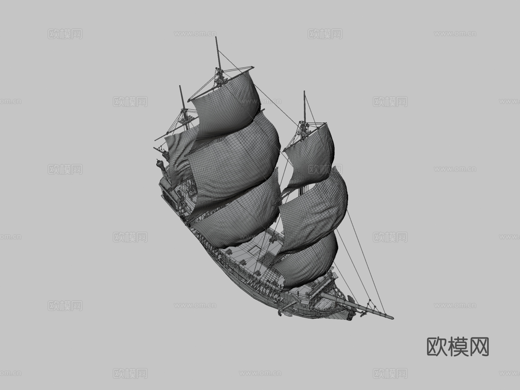 黑珍珠号船3d模型下载（渲染图3）